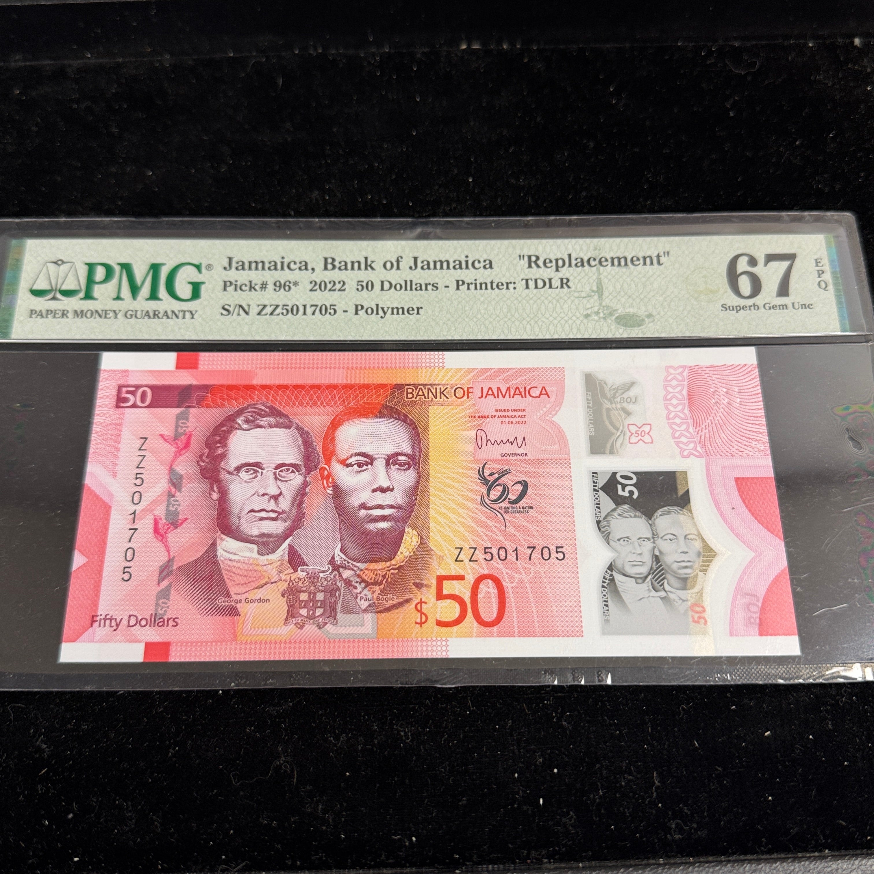 Jamaica 2022 $50 Dollars, P#96* - Replacement Note! PMG 67 Superb Gem Unc EPQ