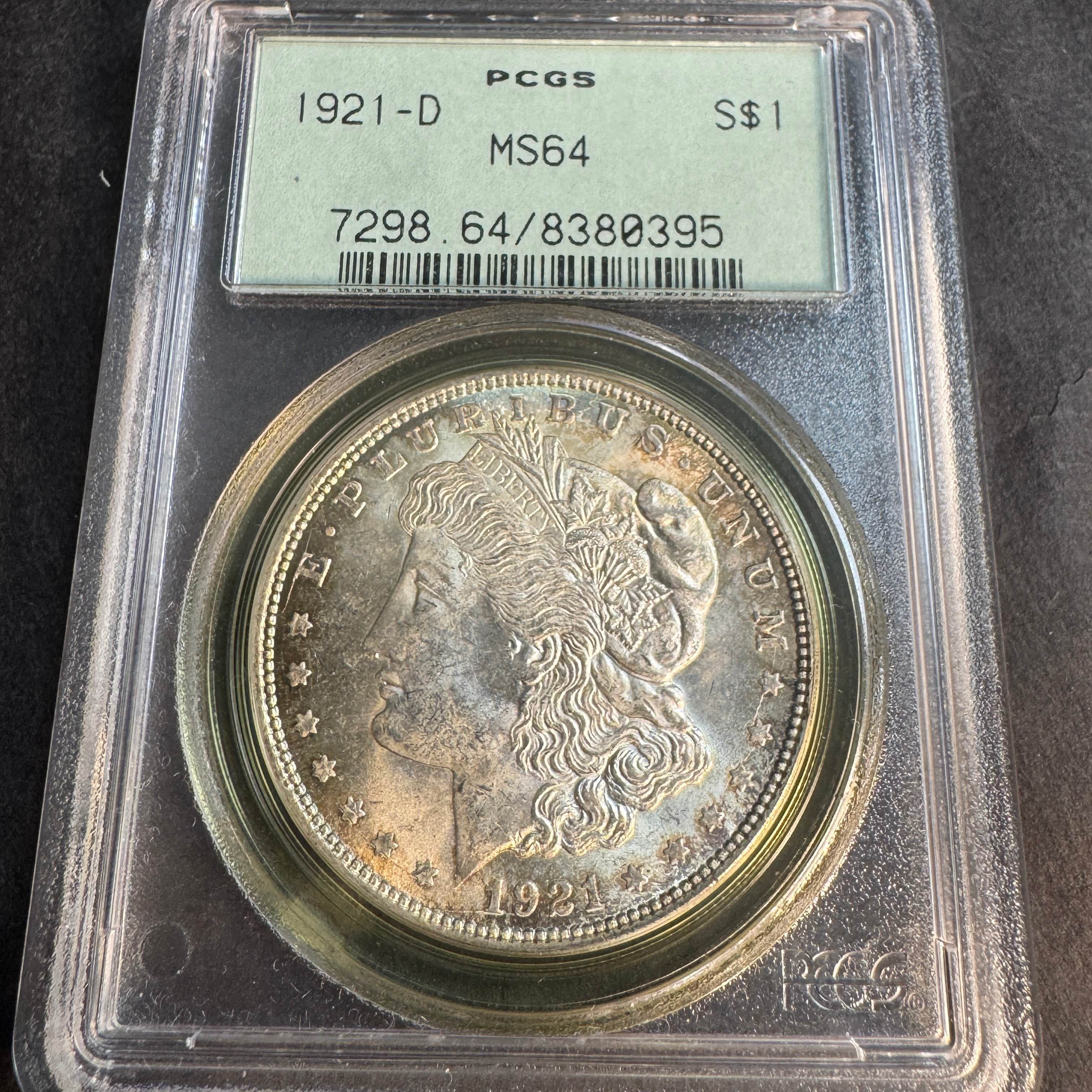 1921-D Morgan Silver Dollar US$1, PCGS MS-64