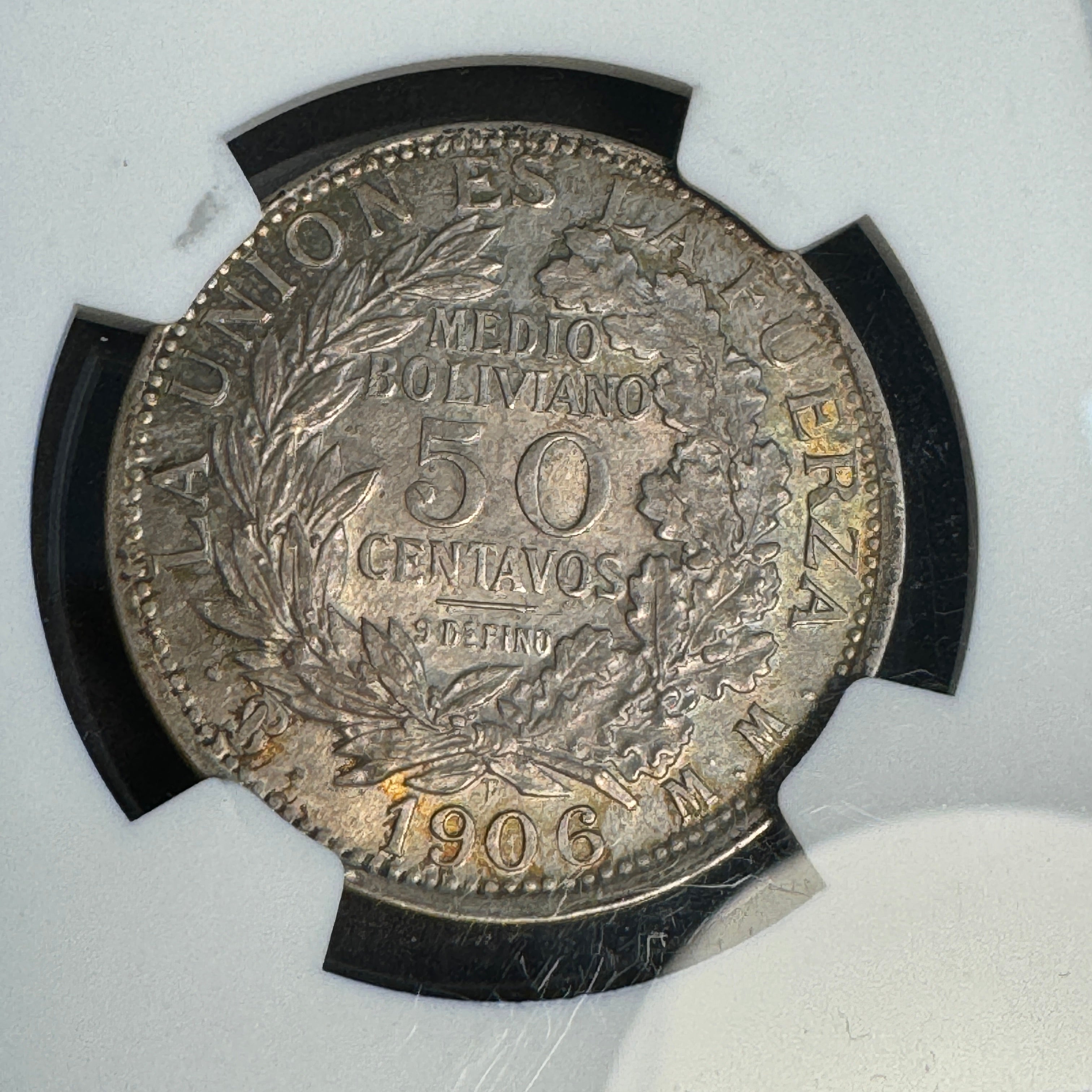 1906 PTS-MM Bolivia 50 Centavos, NGC MS-65 Top Pop 4/0 🏆 🇧🇴