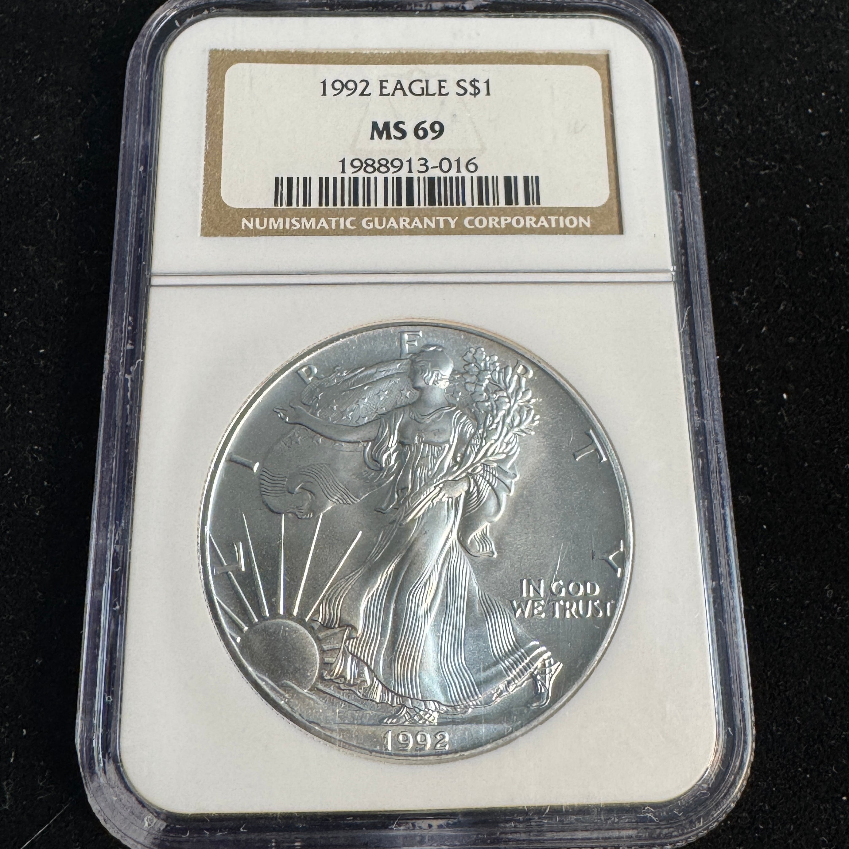 1992 American Silver Eagle 1oz, NGC MS-69