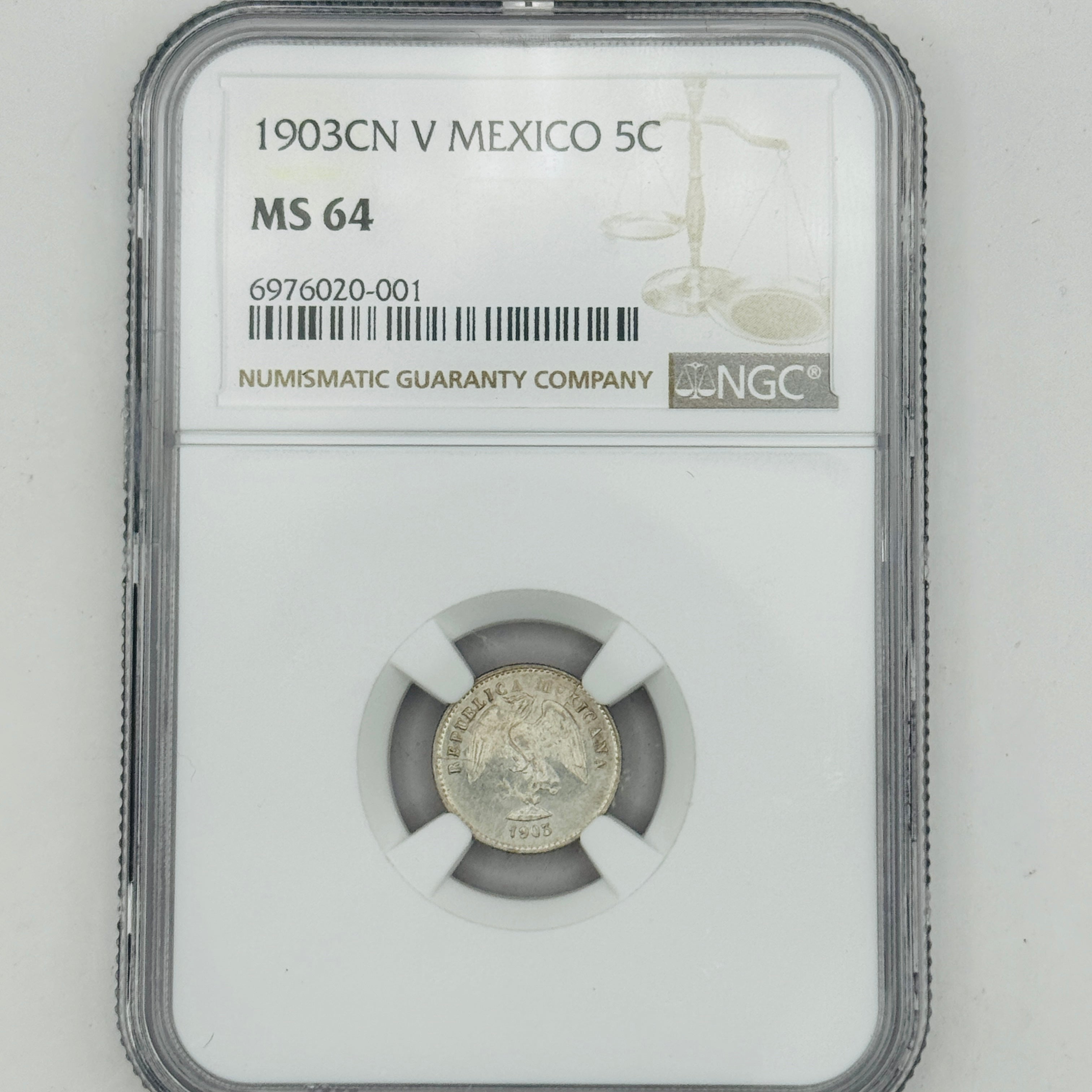 1903 CN-V Mexico 5 Centavos silver, NGC MS-64 🇲🇽