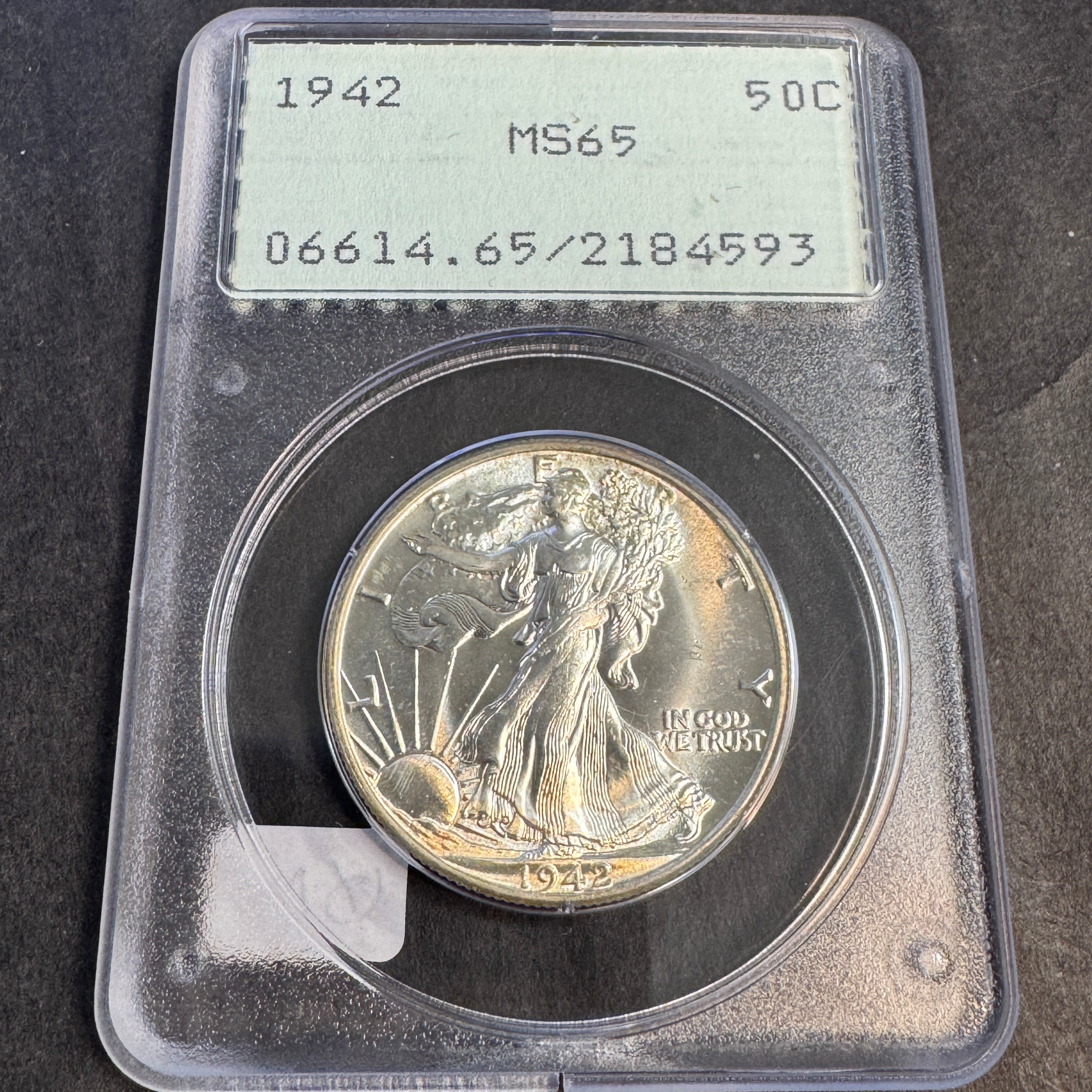 1942 Walking Liberty Half Dollar, Early Rattler PCGS MS-65