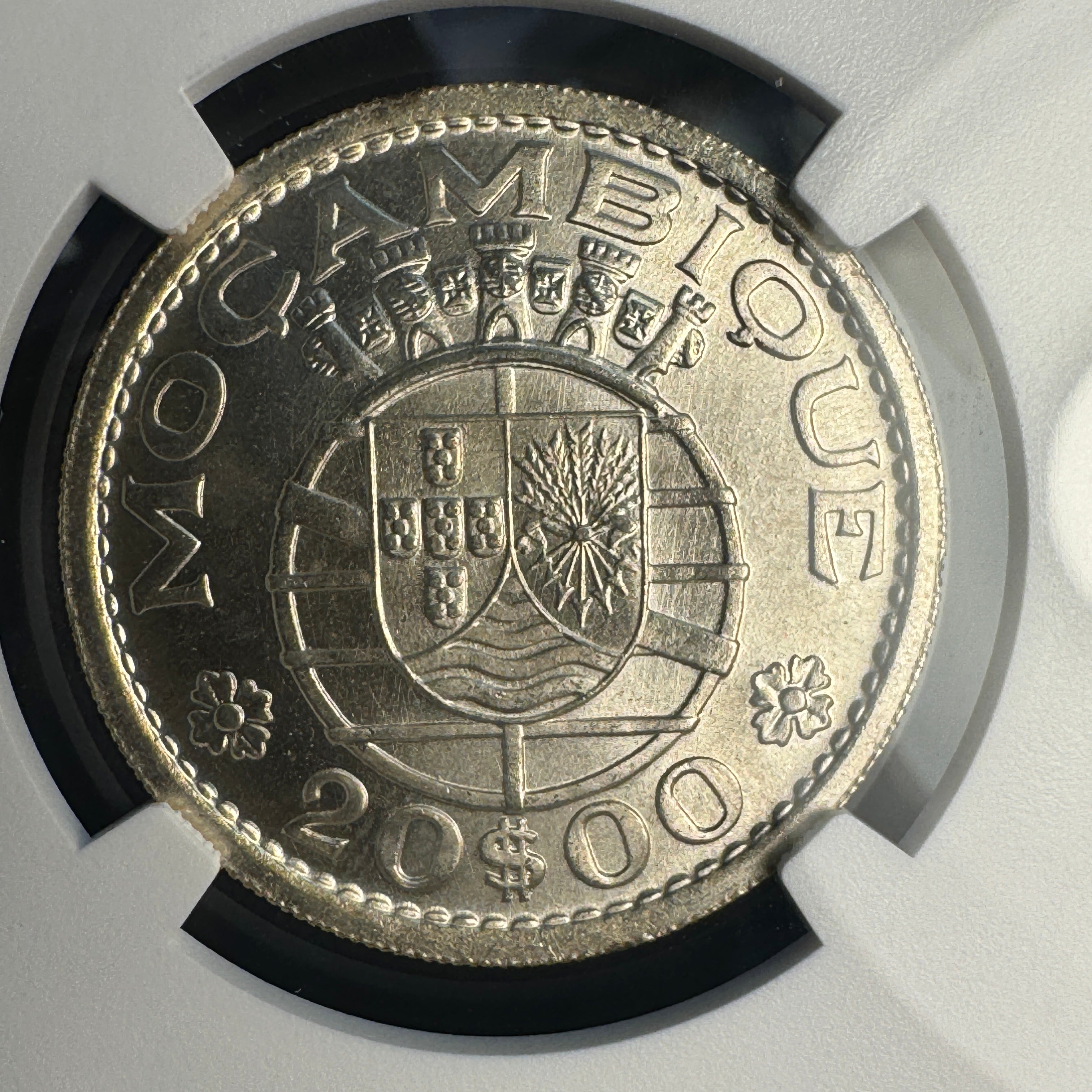 1952 Mozambique Silver 20 Escudos, Portuguese Colonial, NGC MS-66, Pop 4/3 🇵🇹