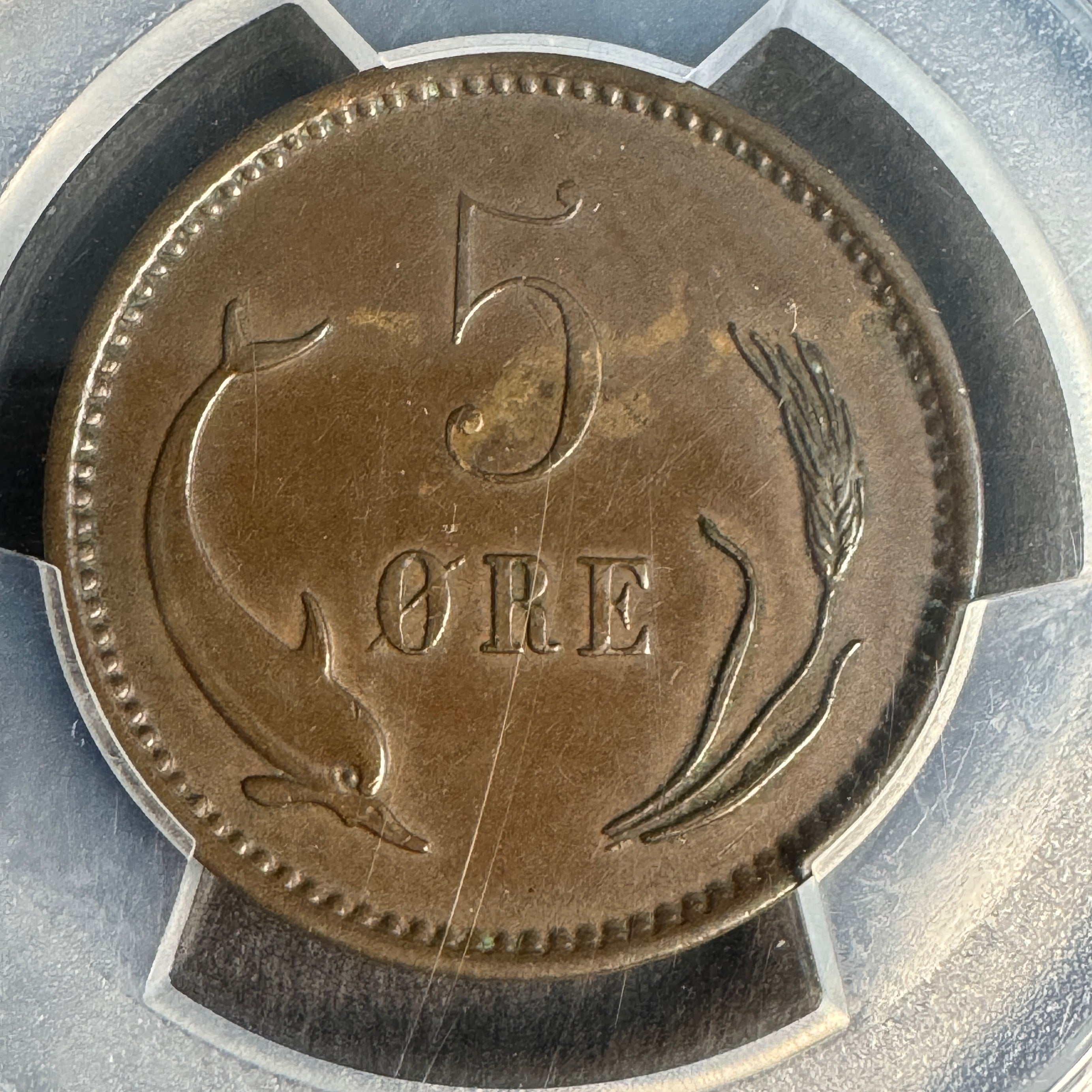 1906 VDP Denmark 5 Ore, Christian IX, PCGS AU-58 🇩🇰