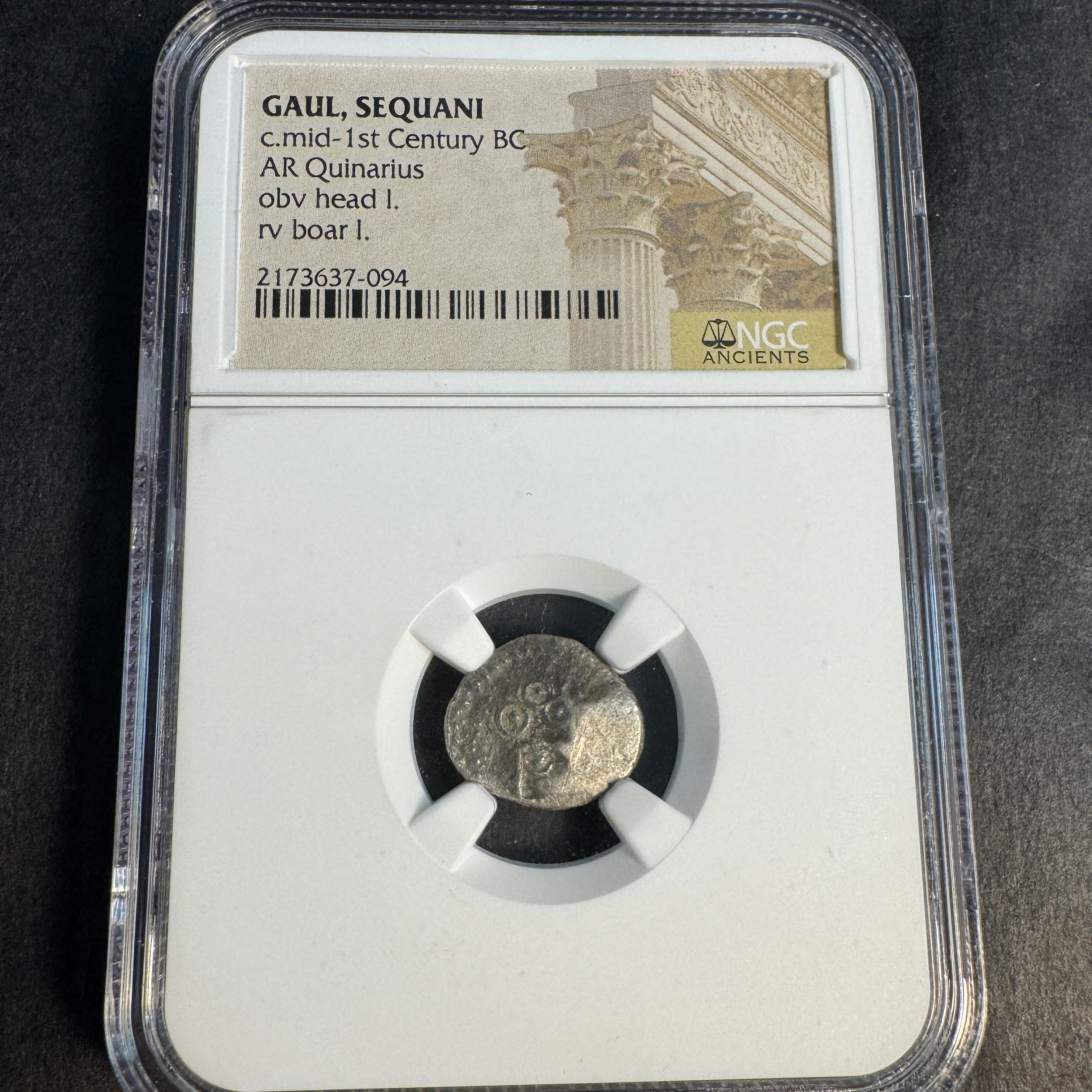 GAUL, Sequani Tribe c.50 BC AR Quinarius, Roma / Boar, NGC Ancients