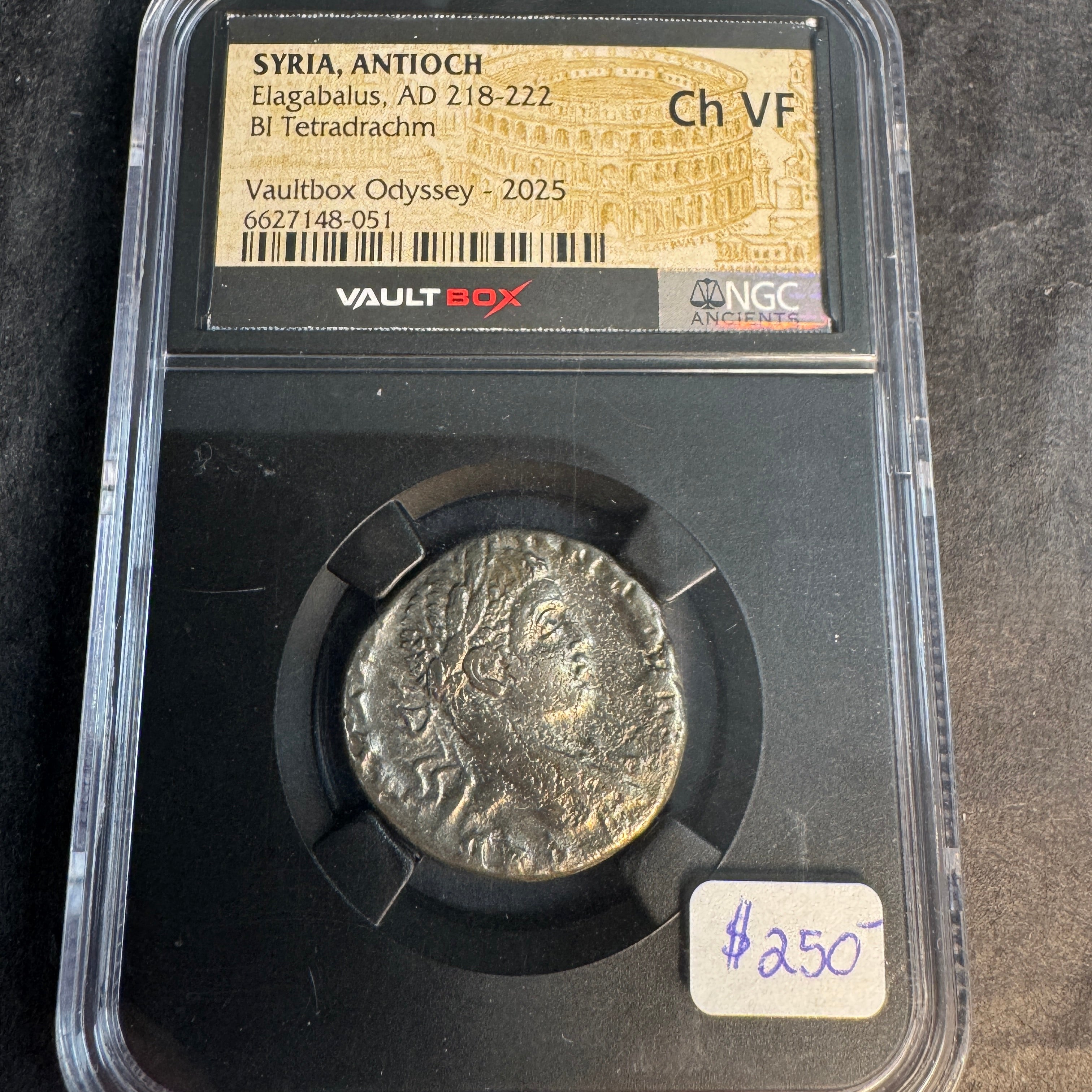 (218-222 AD) Elagabalus Tetradrachm, Antioch - Roman Syria, NGC Choice VF, Vaultbox Odyssey