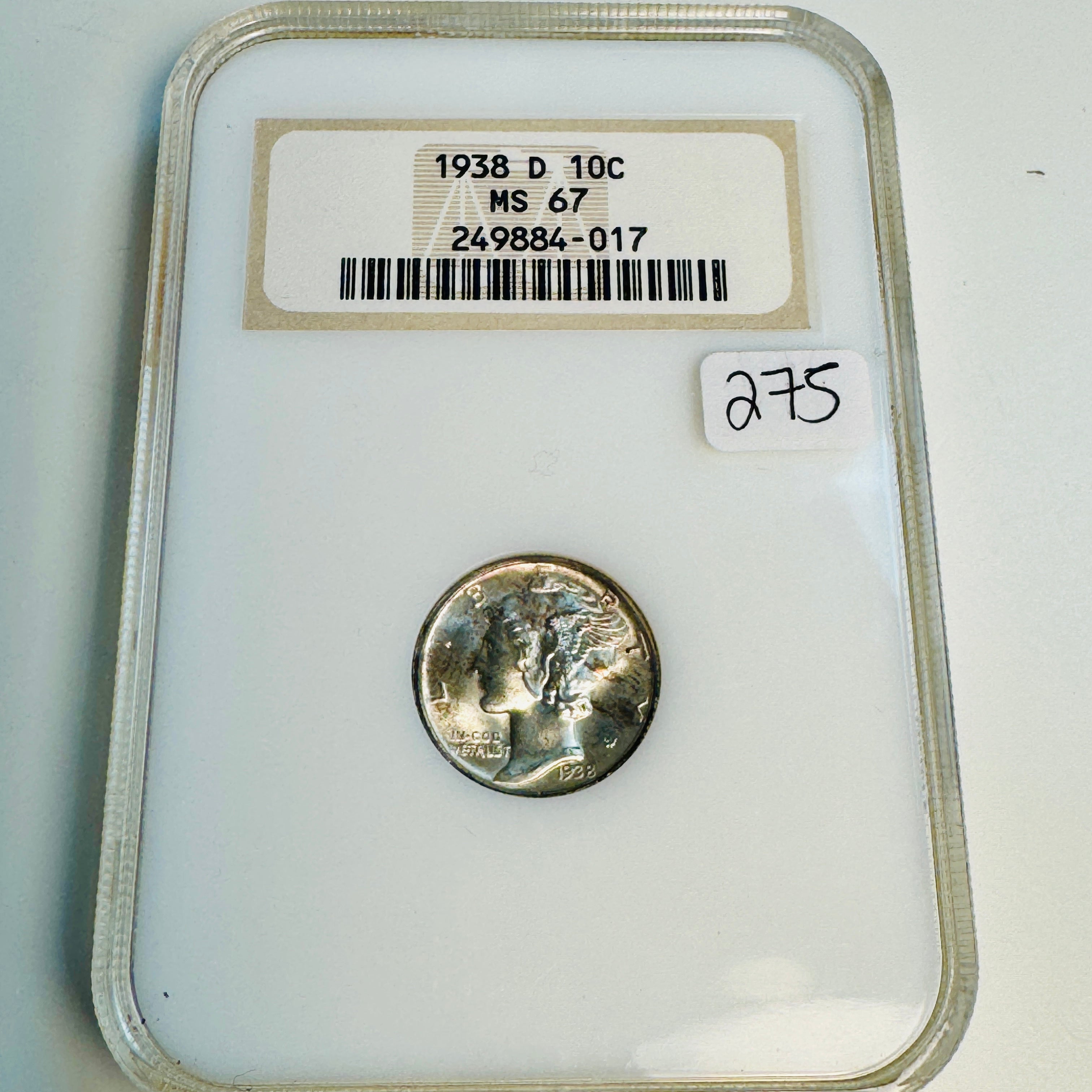 1938-D Mercury Dime 10c, ‘Fatty’ NGC MS-67
