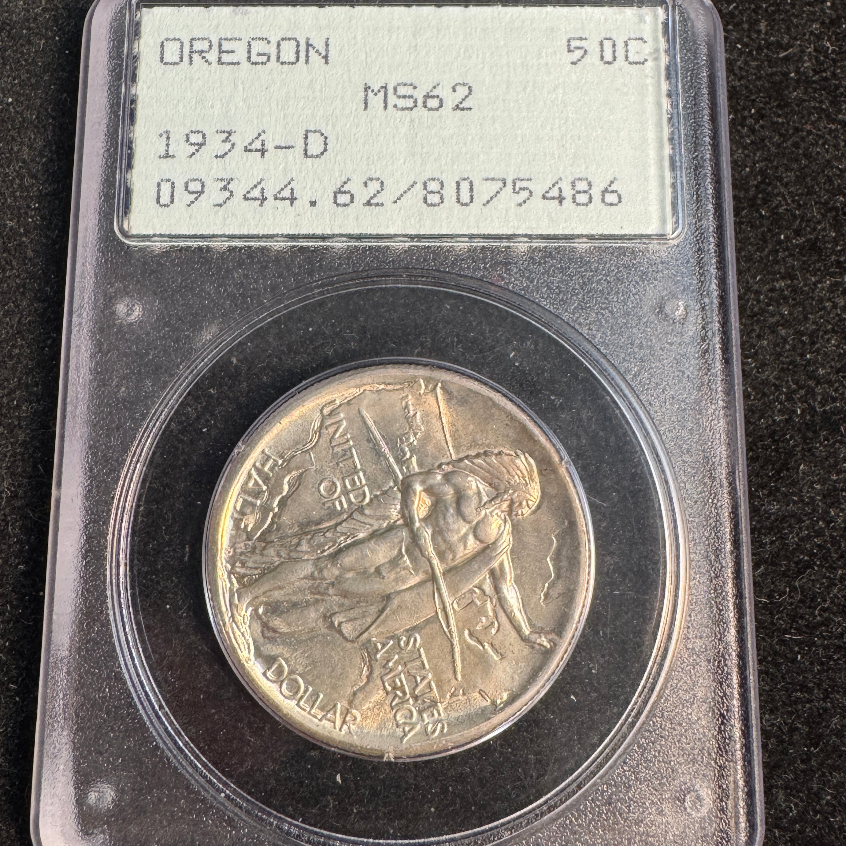 1934-D Oregon Trail Half Dollar, Rattler PCGS MS-62 (7,006 mtg.)
