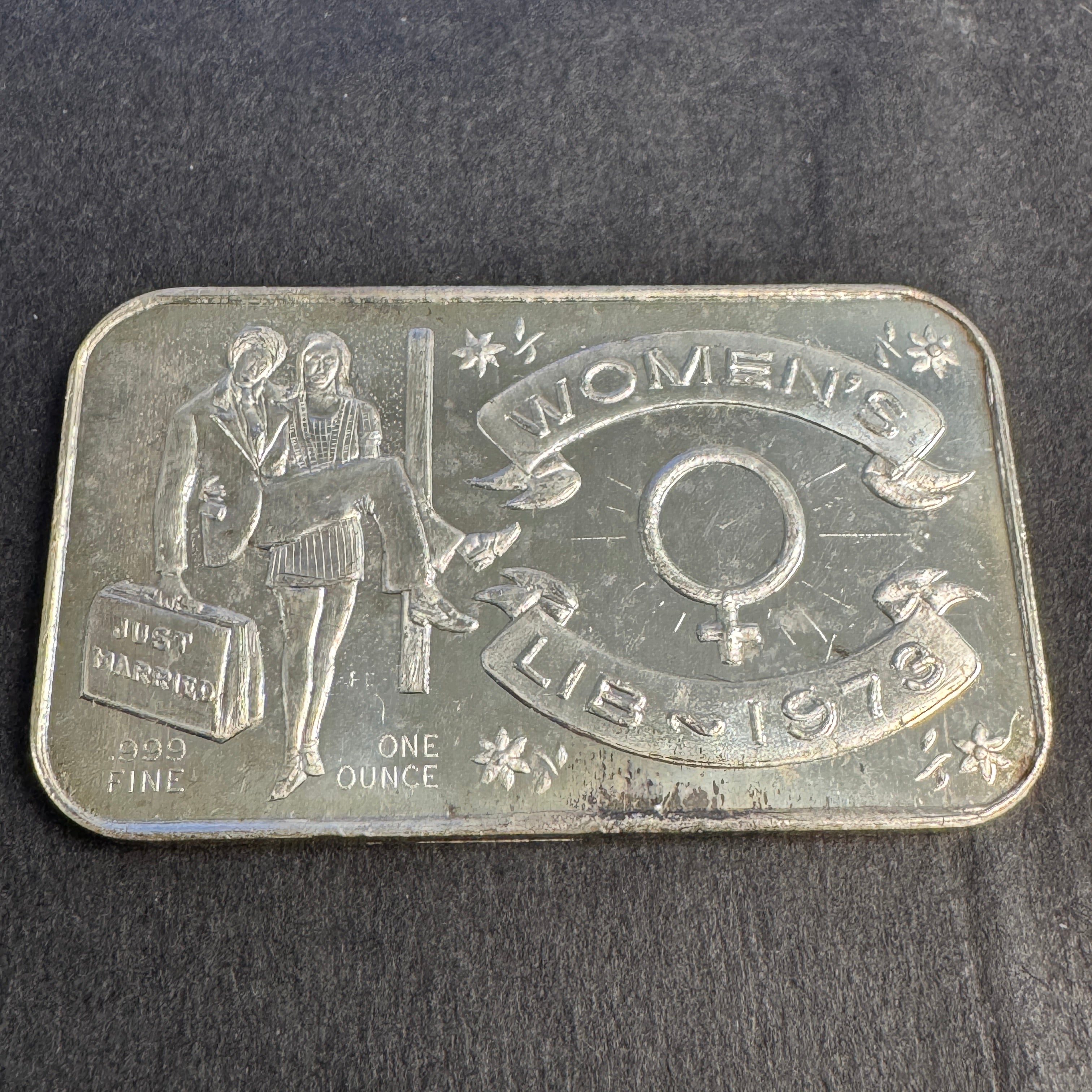 “Women’s Lib 1973” humor vintage 1oz silver bar