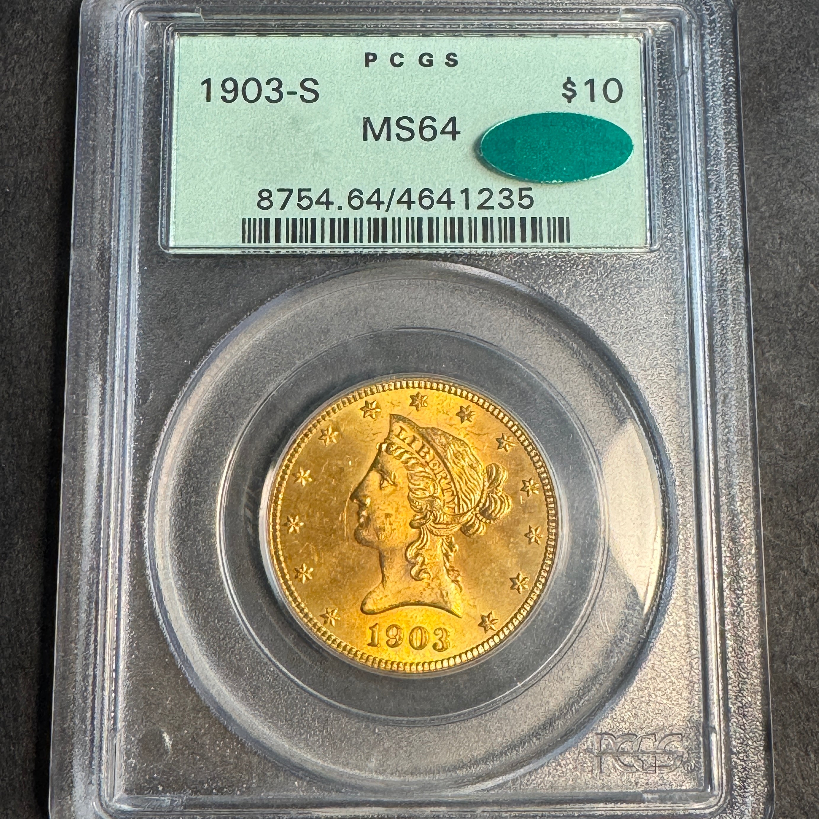 1903-S Liberty Head $10 Gold, “OGH” PCGS MS-64 w/ Green CAC approval