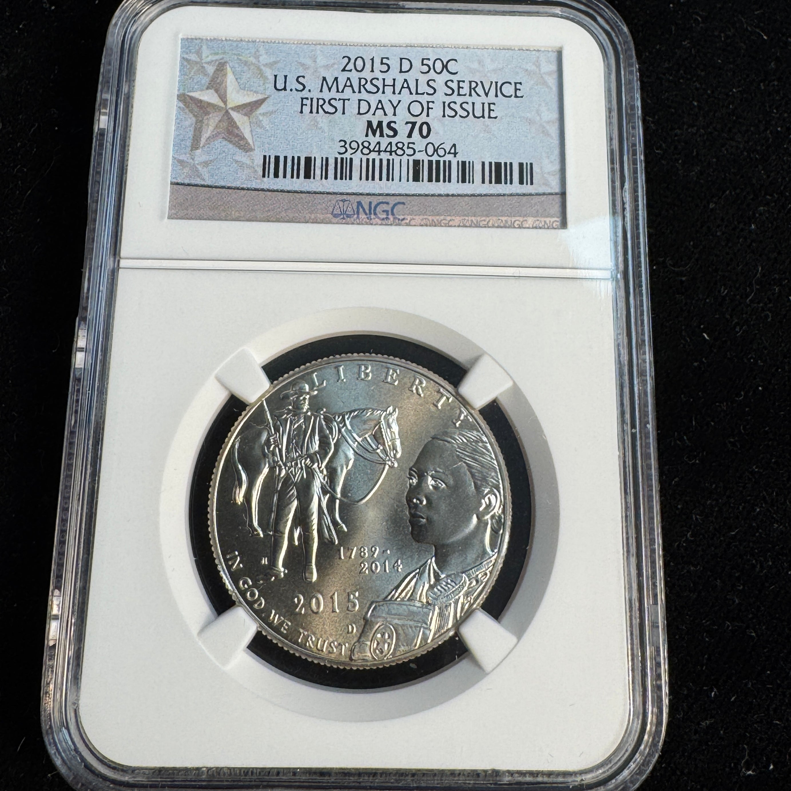 2015-D US Marshals Service Half Dollar, 1st Day of Issue, NGC MS-70