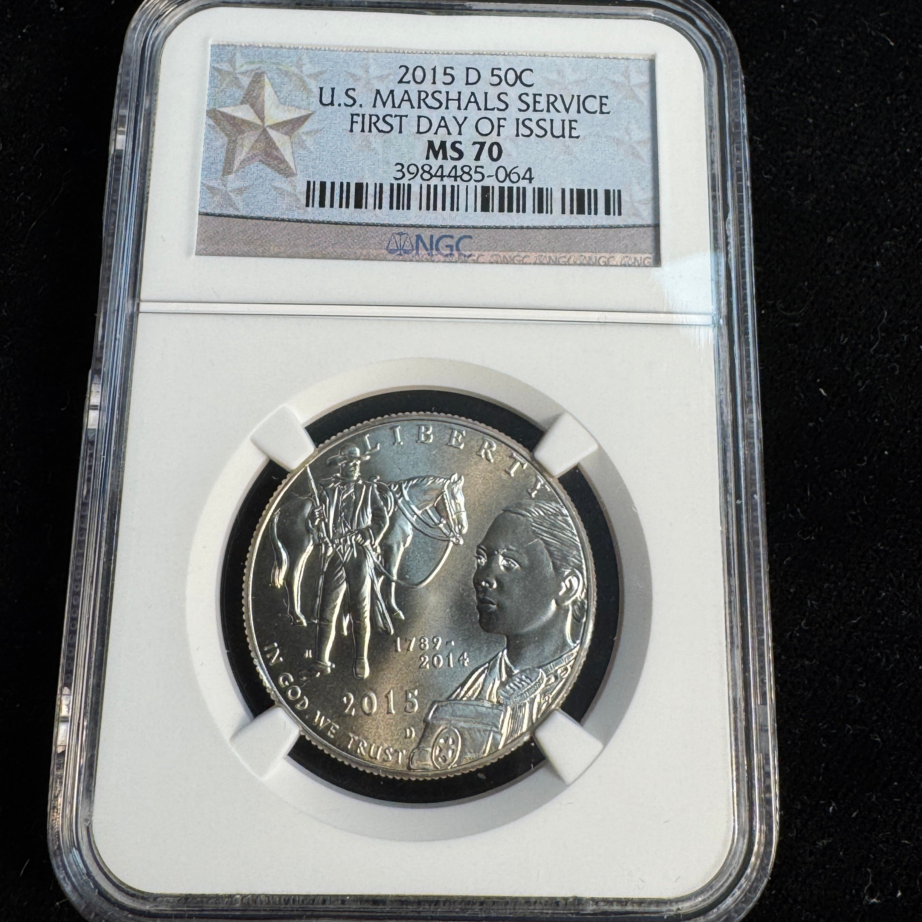 2015-D US Marshals Service Half Dollar, 1st Day of Issue, NGC MS-70