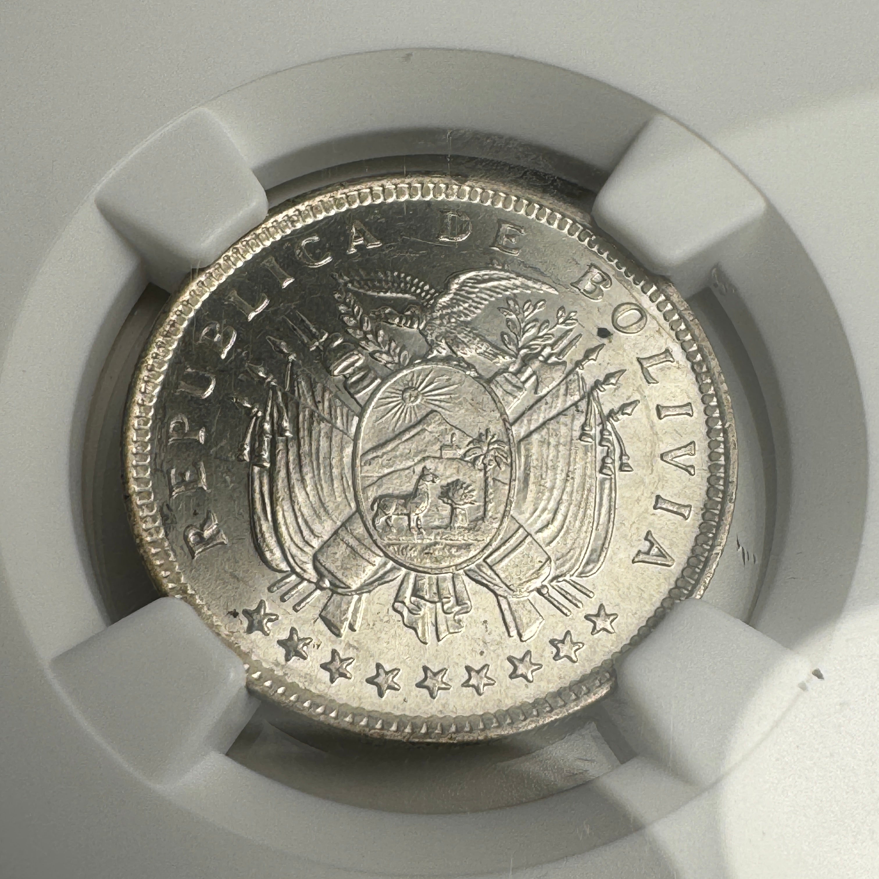 1909 H Bolivia 20 Centavos silver, NGC MS-64+ , PQ/Choice 🇧🇴