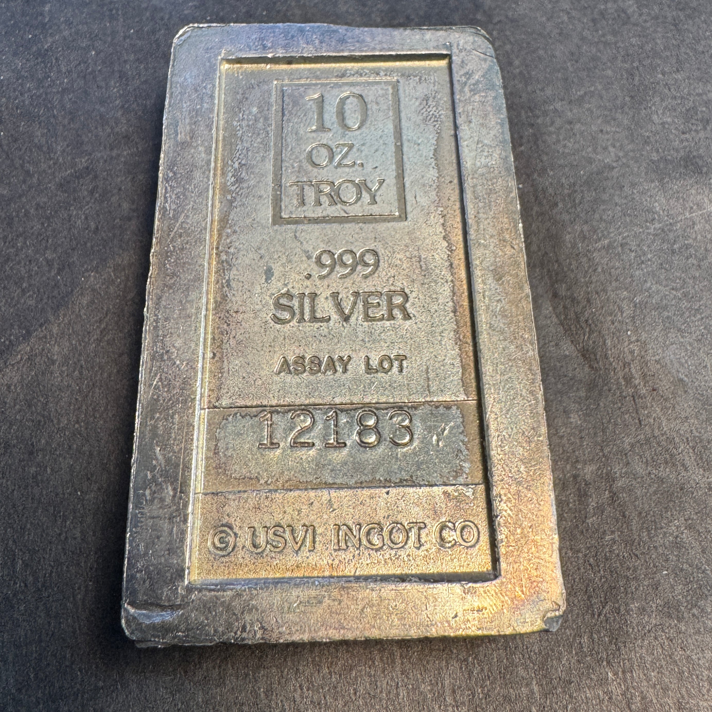 Vintage A-MARK 10oz 999 Silver USVI Assay Ingot