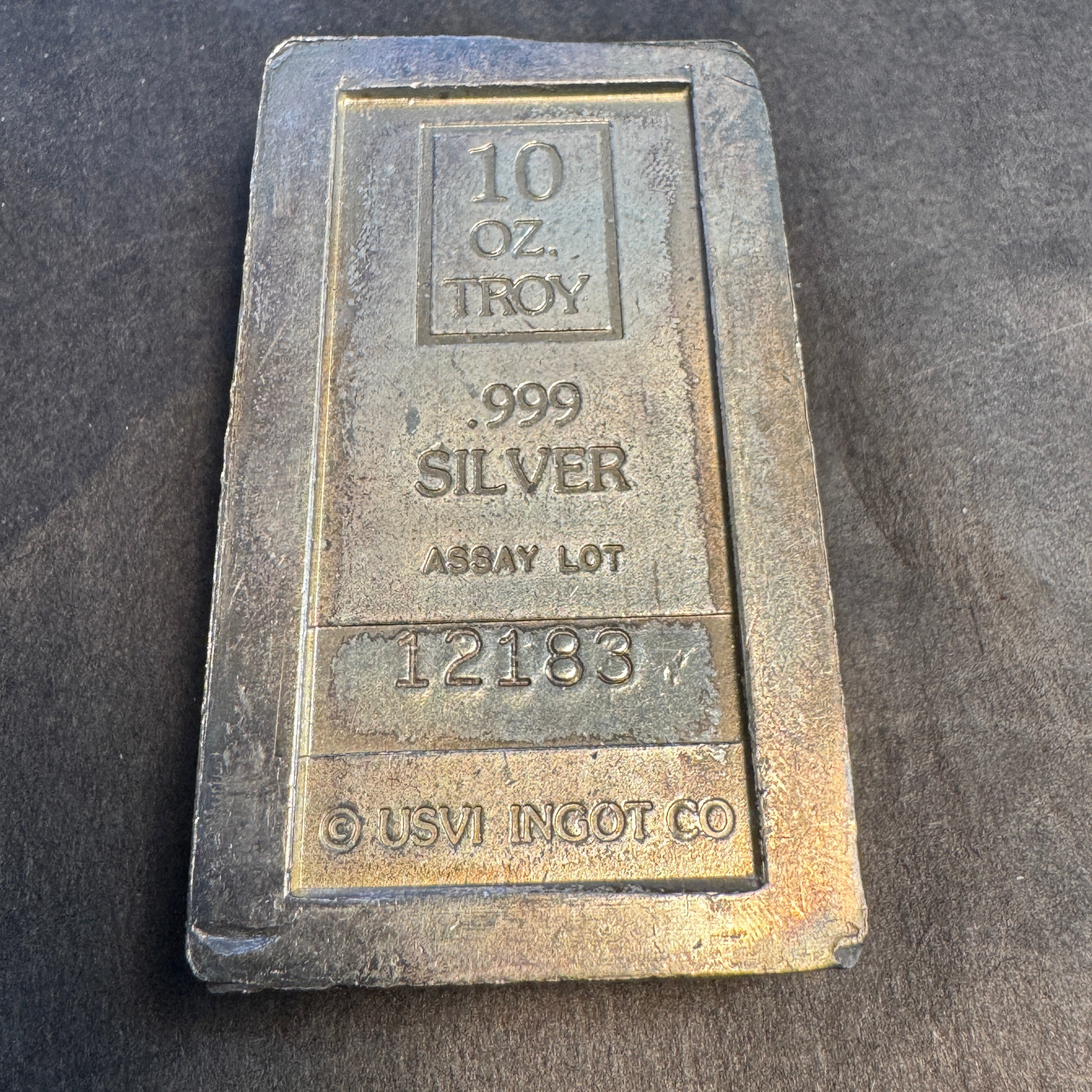 Vintage A-MARK 10oz 999 Silver USVI Assay Ingot
