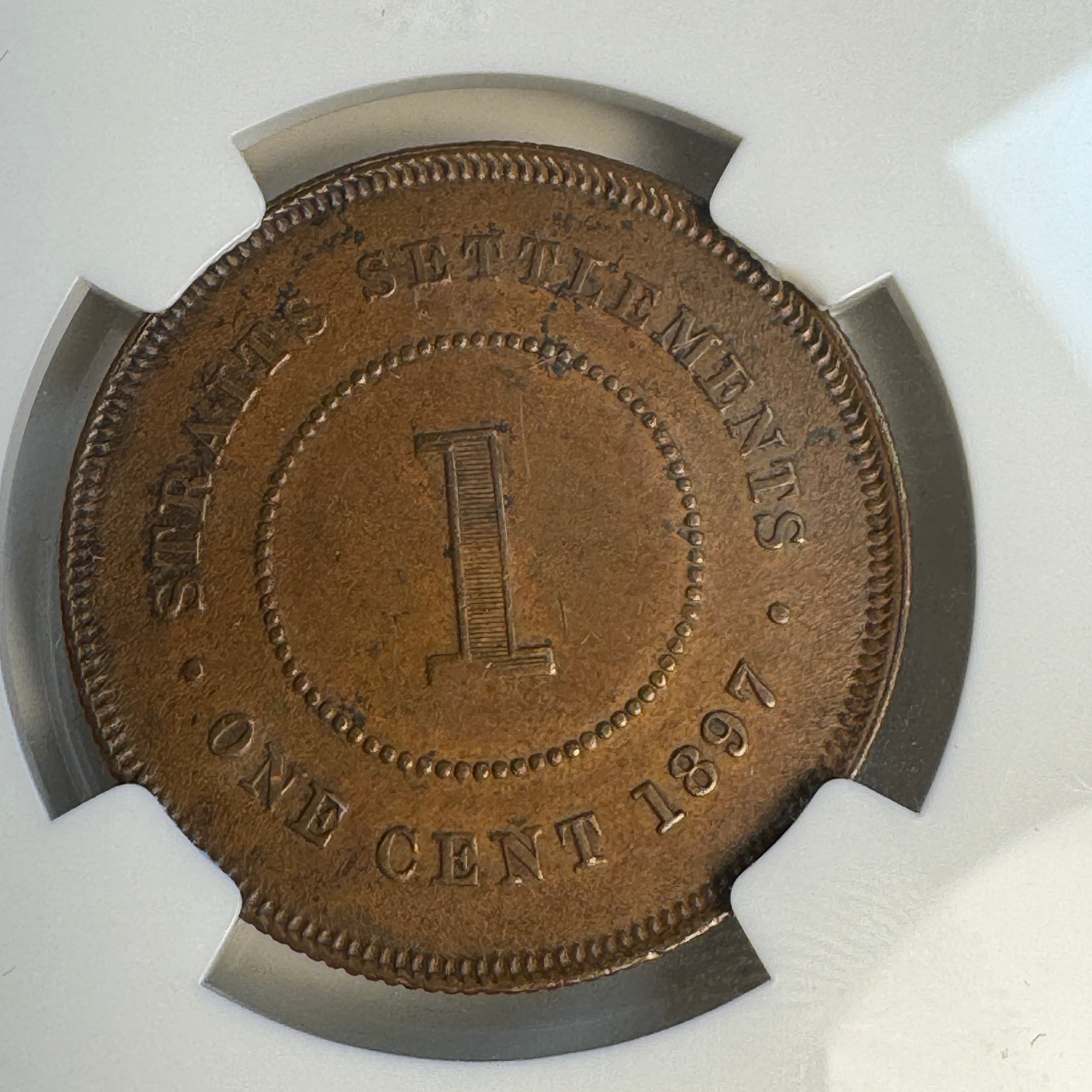 1897 Straits Settlements 1 Cent, Victoria, KM#16, NGC AU-58 BN