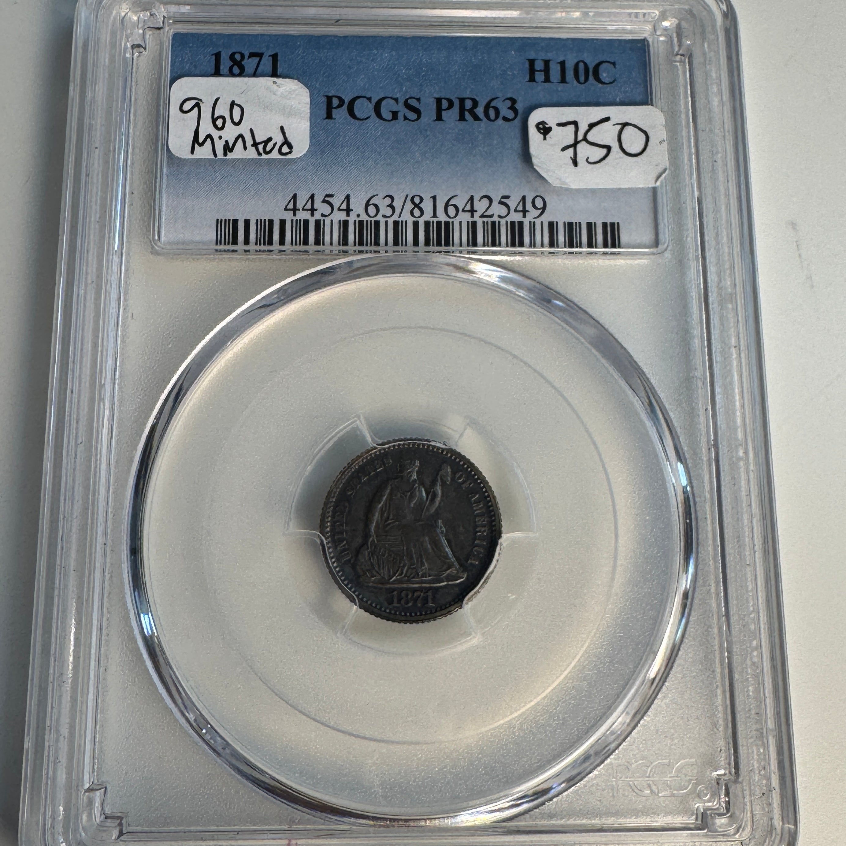 1871 Seated Liberty Half Dime Proof, PCGS PR-63 , 960 mtg.!