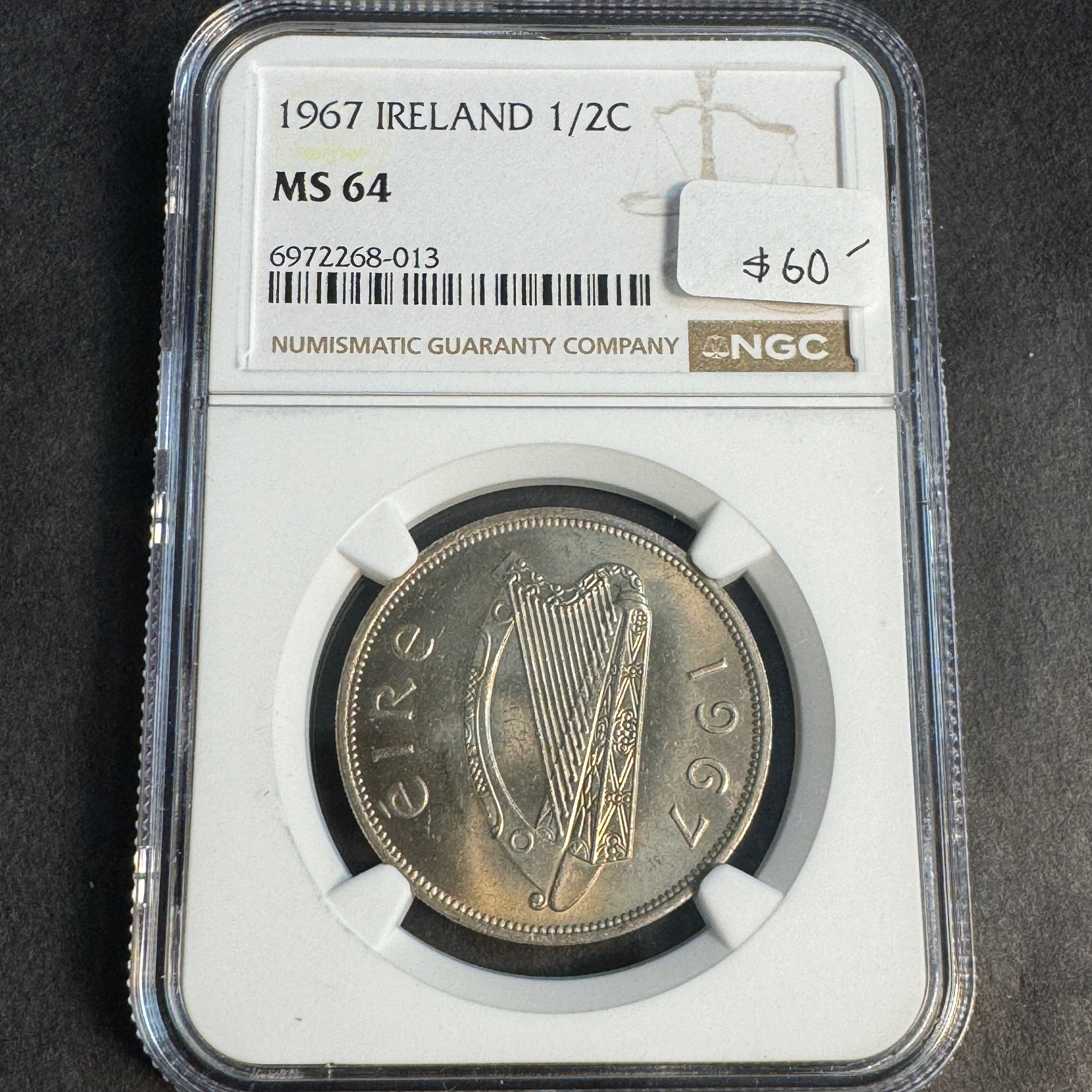 1967 Ireland 1/2 Crown, Irish Hunter Horse, NGC MS-64 🇮🇪