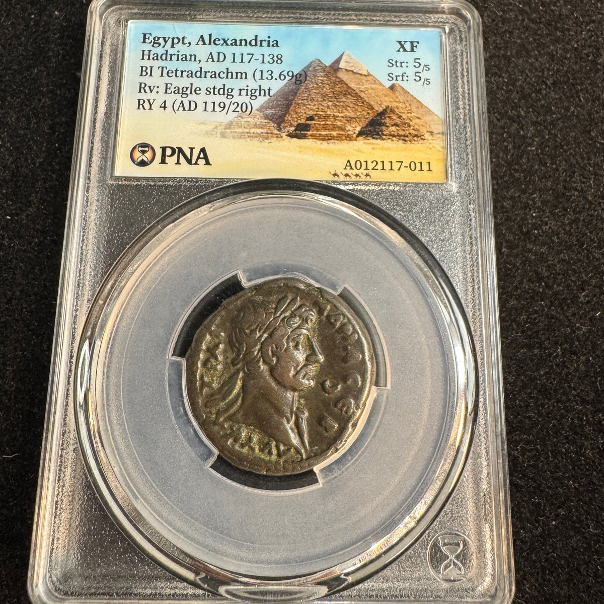 Hadrian (117-138 AD) Roman Egypt BI Tetradrachm, Alexandria RY 4 (119/20 AD) RV: Eagle - PNA XF