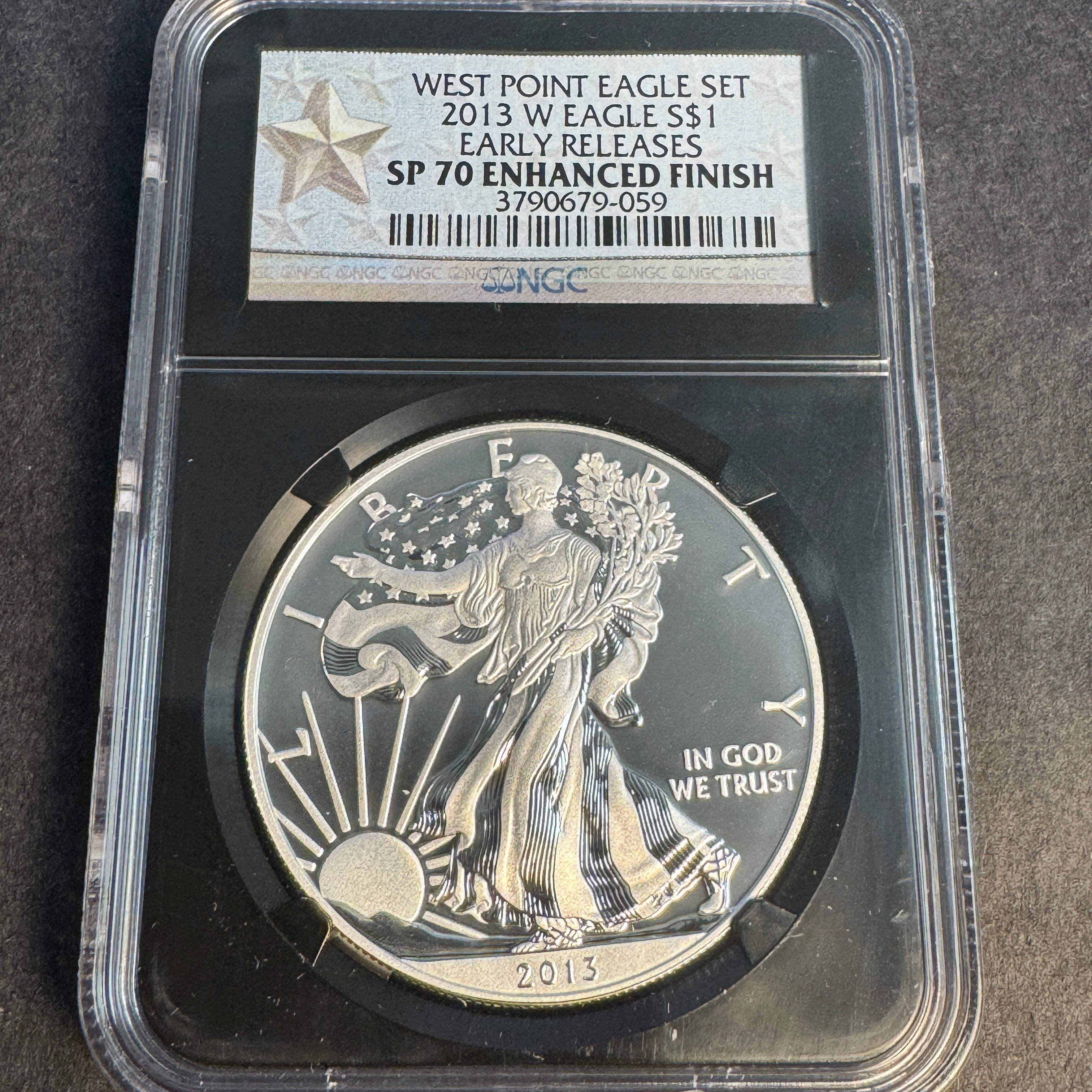 2013-W West Point Enhanced Finish Proof Silver Eagle $1, Early Releases, PCGS SP-70