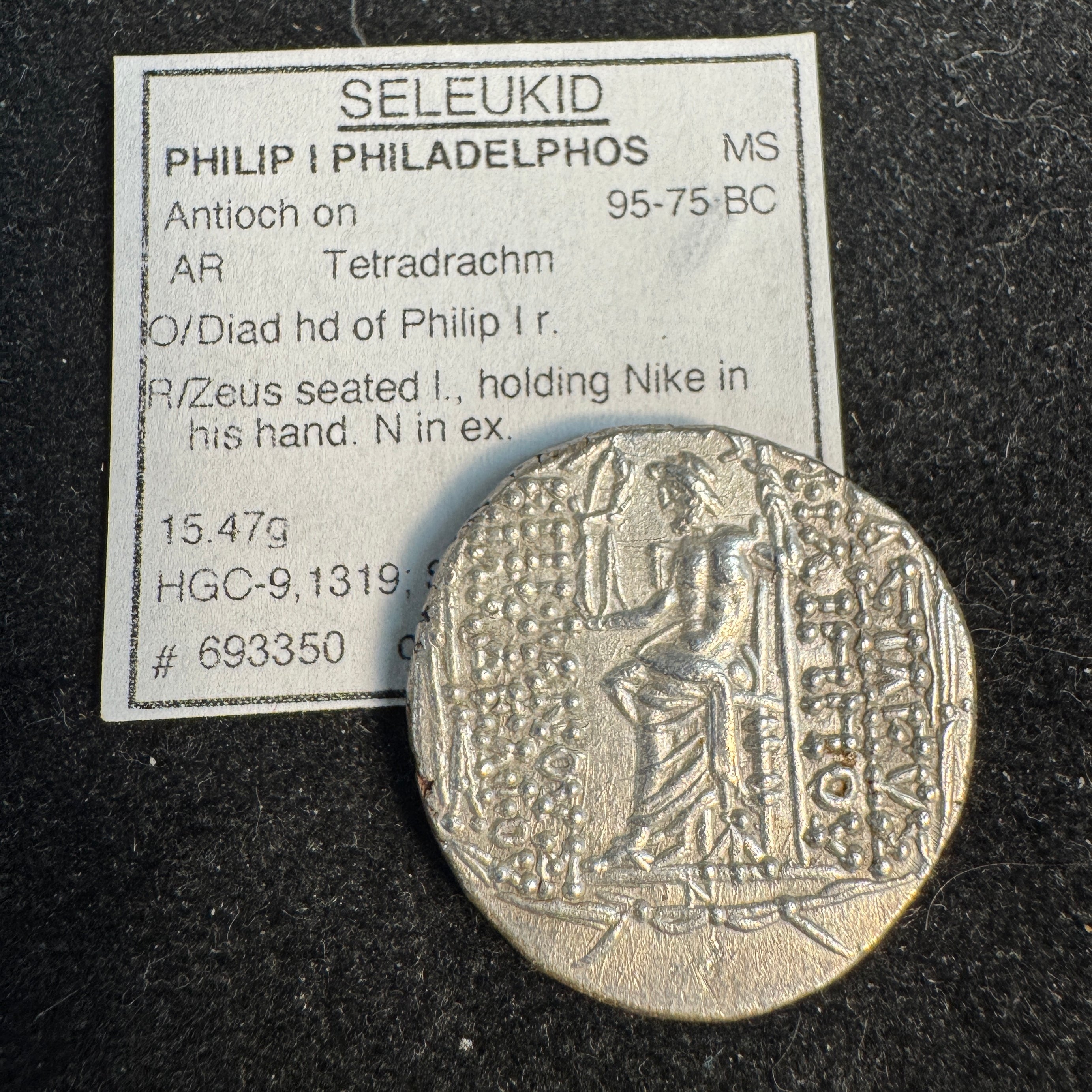 (95-75 BC) Philip I of Philadelphos Seleucid Empire AR Tetradrachm, Rx: Zeus & Nike, Antioch Mint, Ch AU / MS