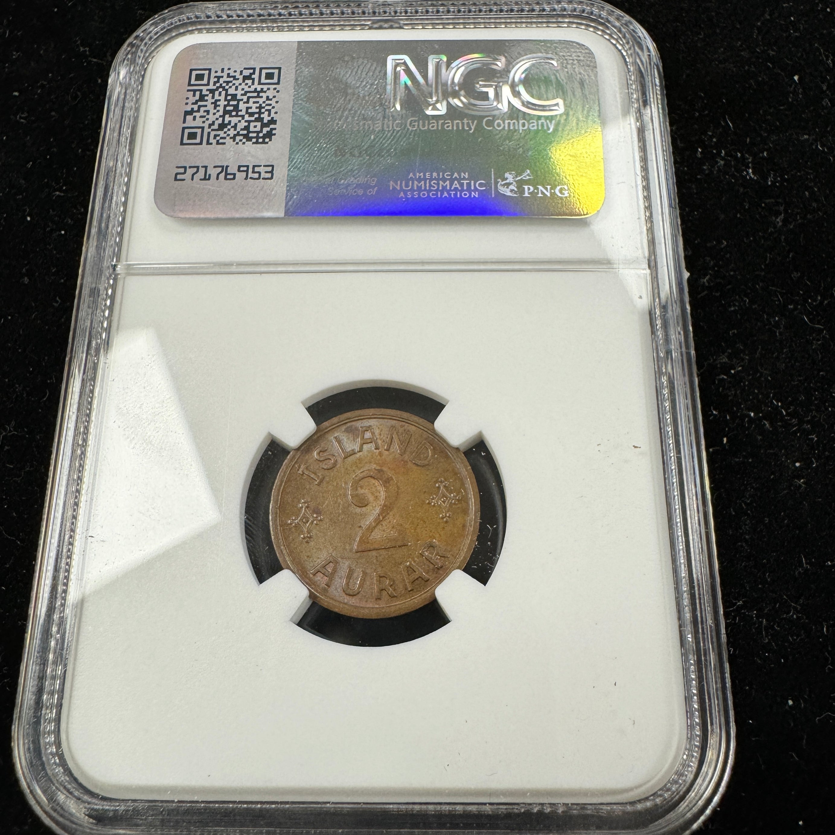 1942 Iceland 2 Aurar, NGC MS-63 BN