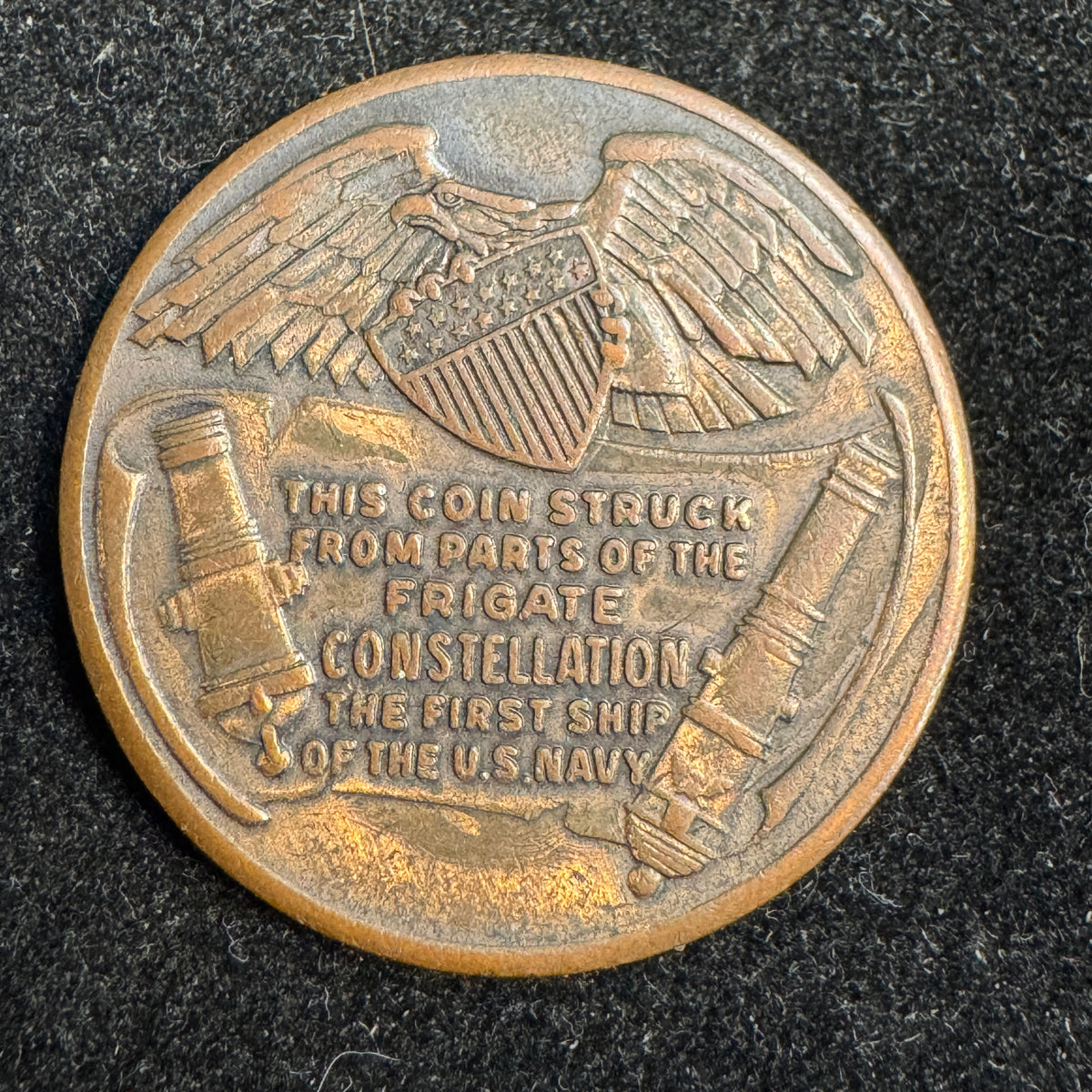 “1797” US Frigate Constellation relic medal struck from original parts of first US Navy ship (c1960)