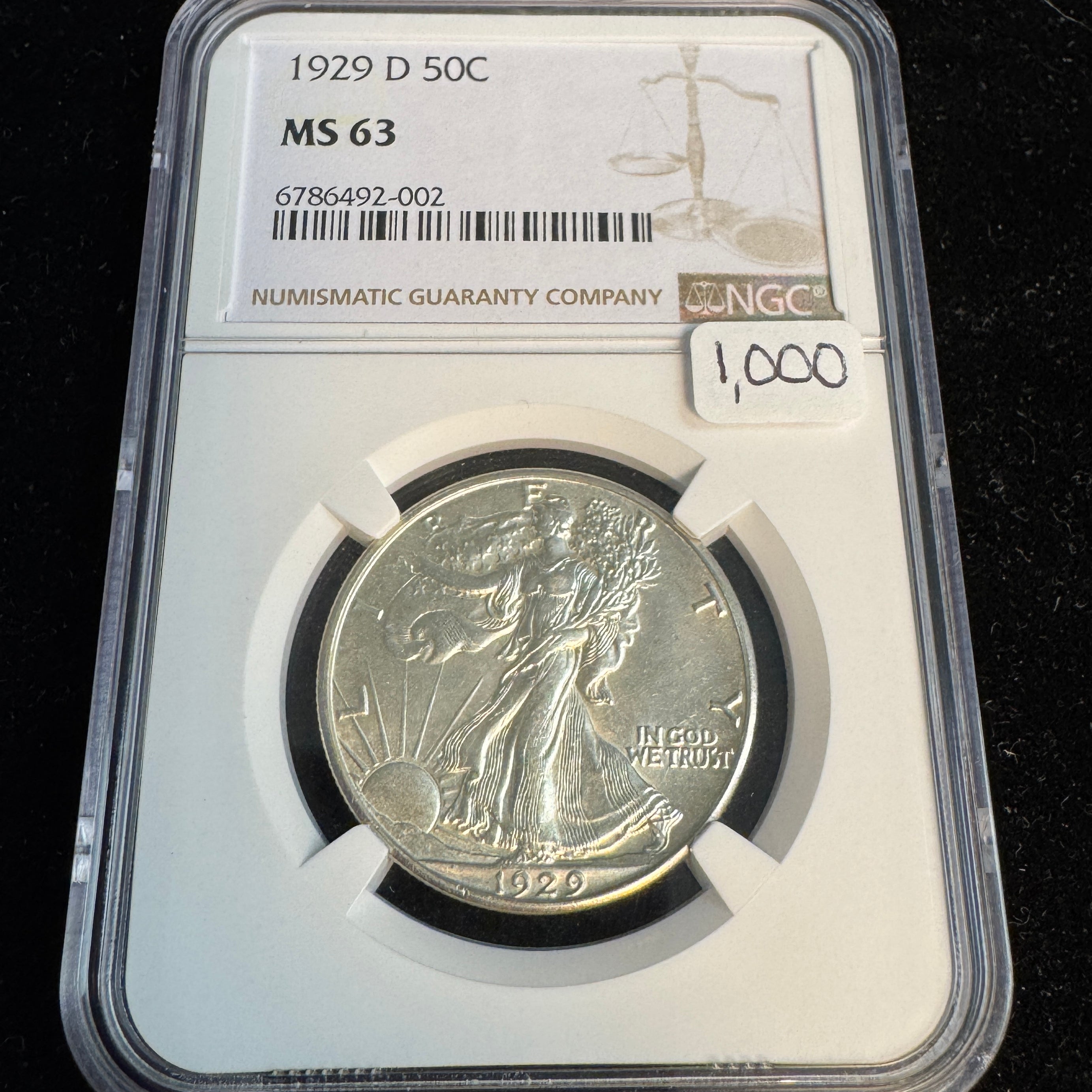 1929-D Walking Liberty Half Dollar, NGC MS-63