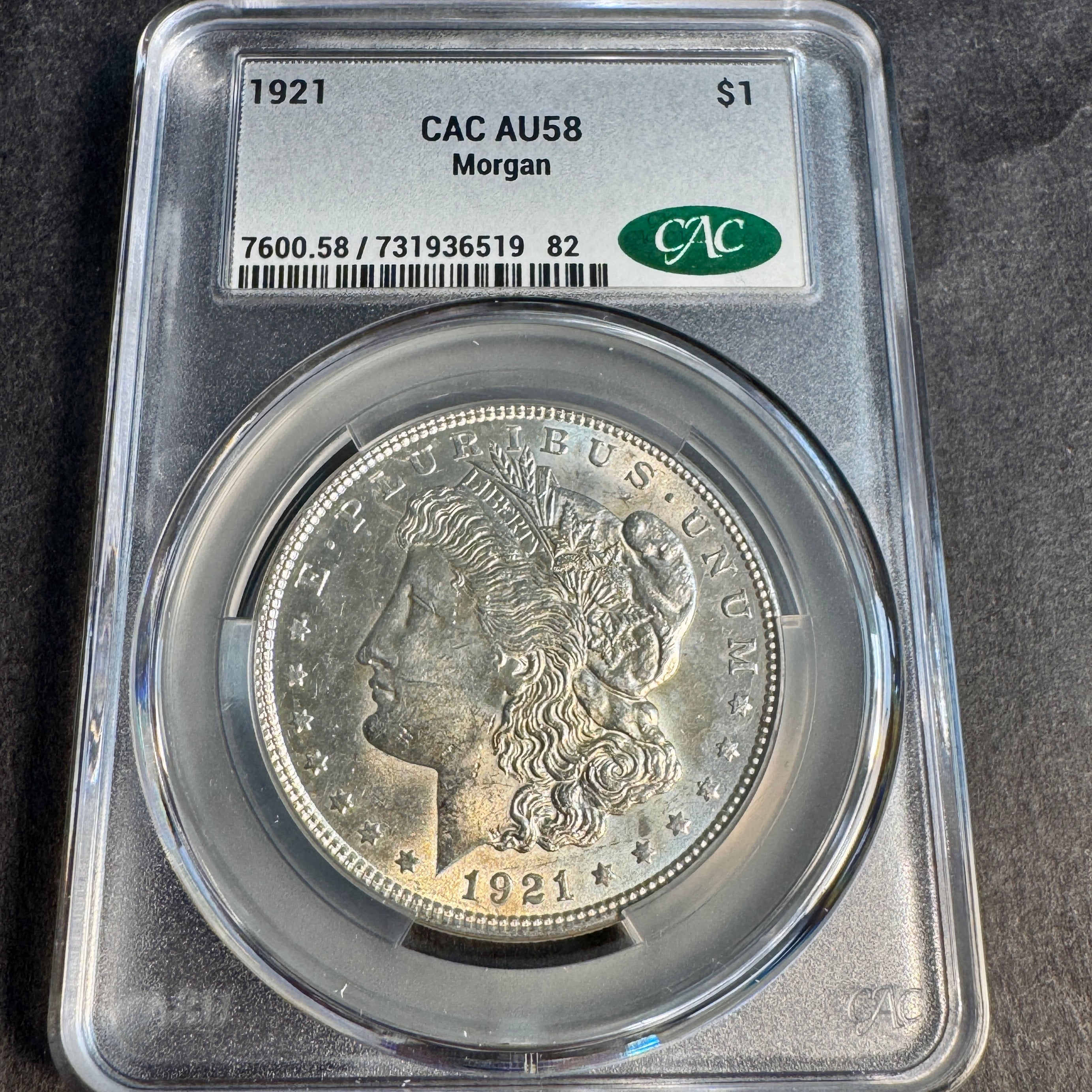 1921 (P) Morgan Silver Dollar, CAC AU-58