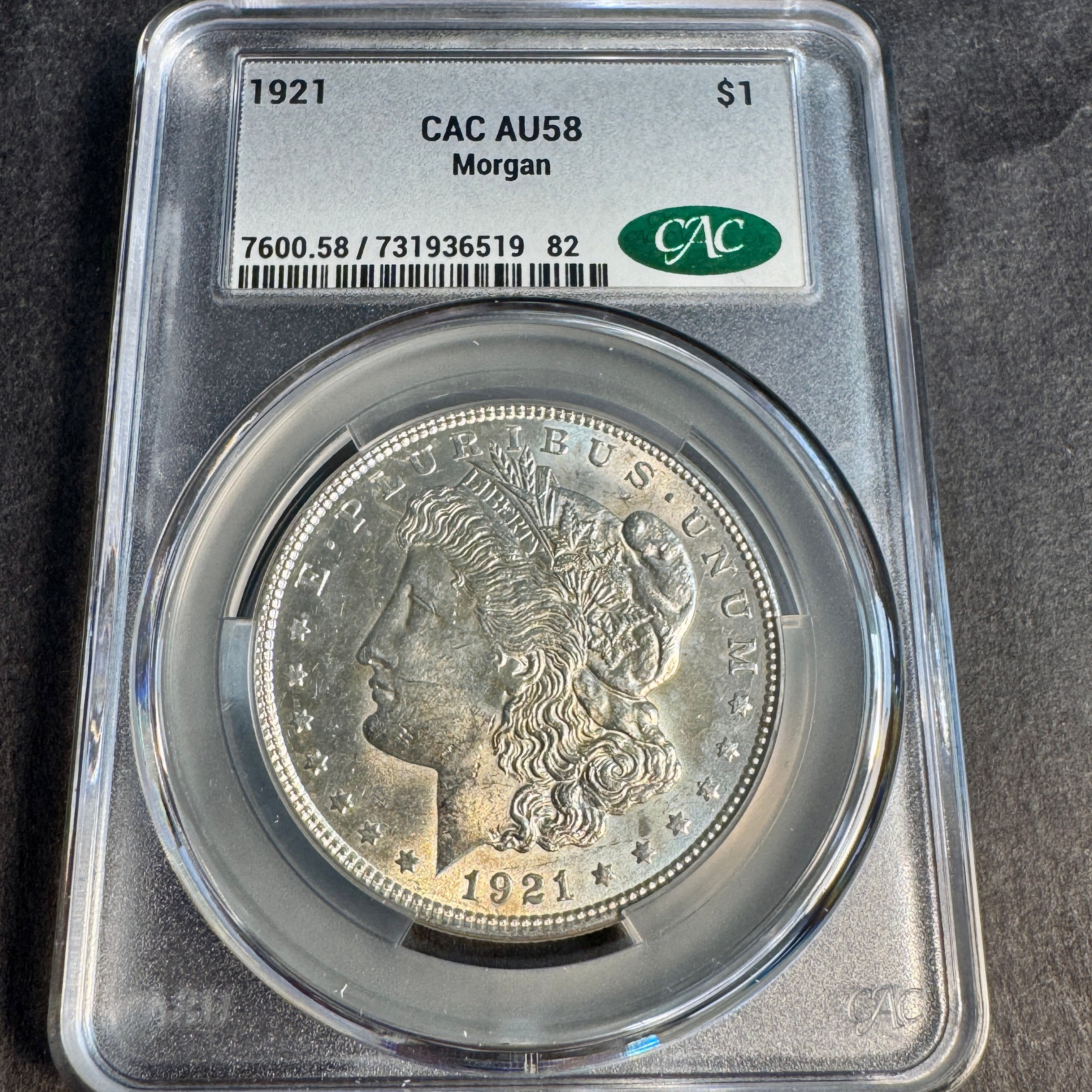 1921 (P) Morgan Silver Dollar, CAC AU-58