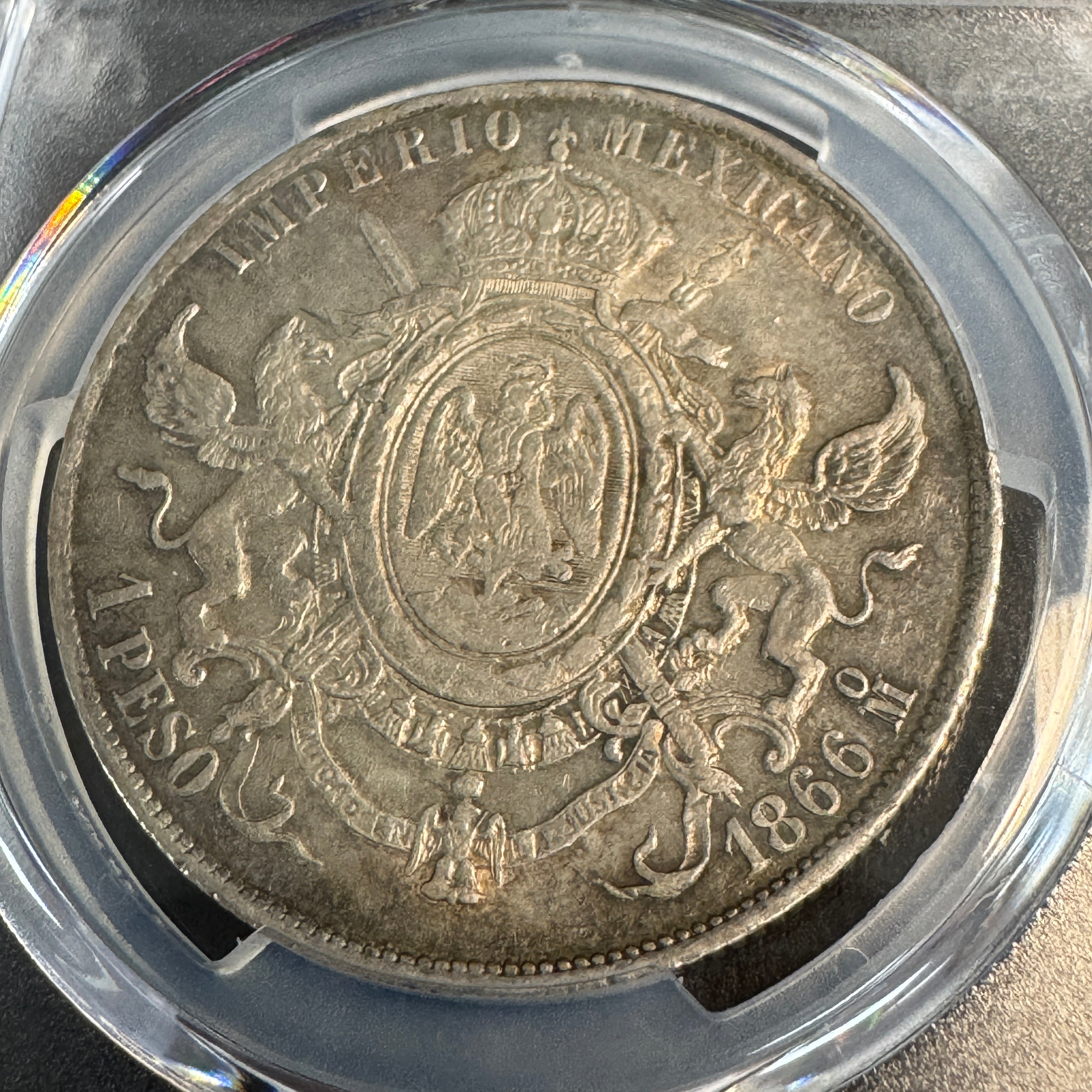 1866-Mo Empire of Maximilian Mexico AR 1 Peso, PCGS AU-53