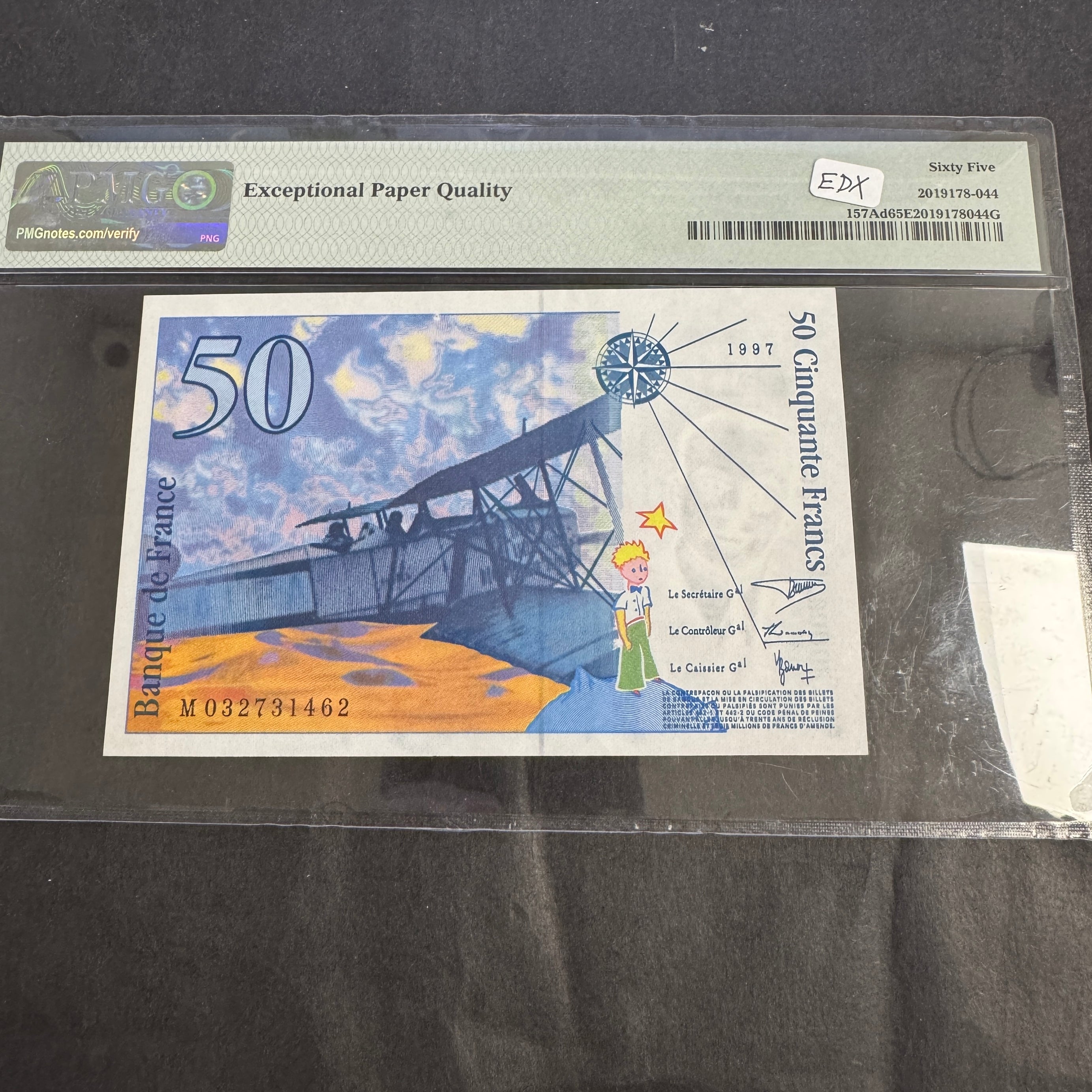 1997 France 50 Francs Banknote, Saint-Exupery Airplane, PMG 65 Gem Unc EPQ