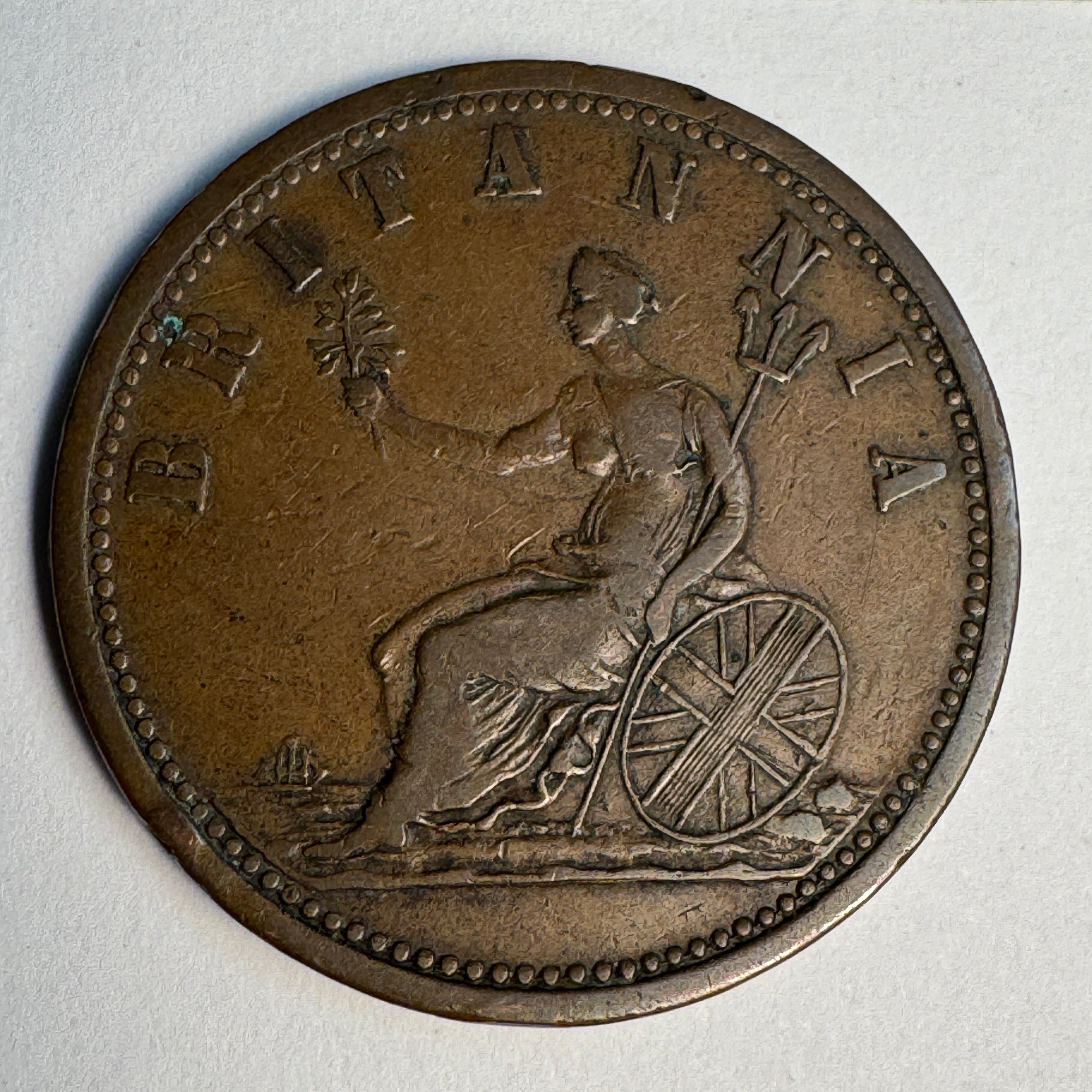 c1800’s E. De. Carle & Co., Grocers & Spirit Merchants, Melbourne & Plenty Victoria (Australia), Britannia obverse