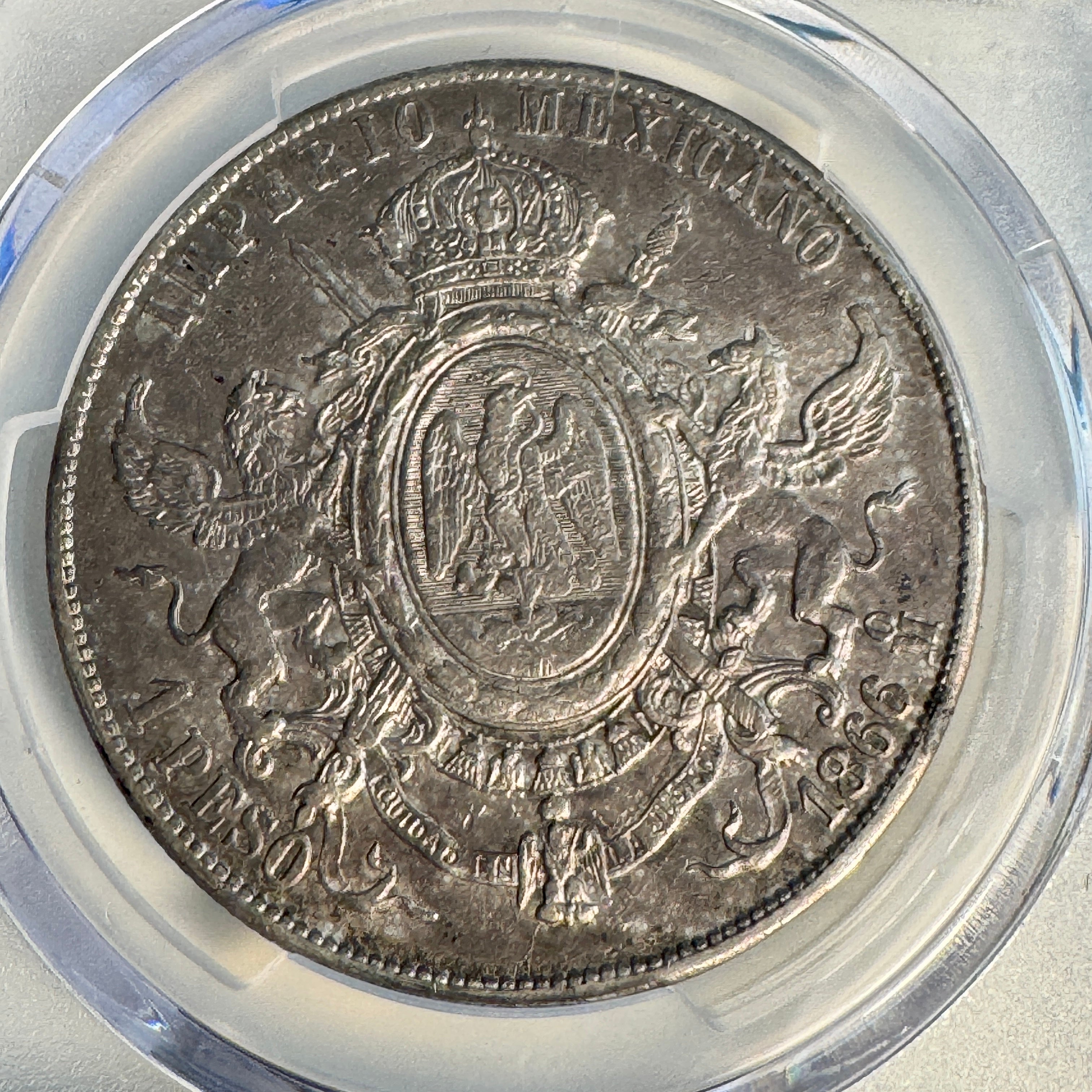 1866-Mo Empire of Maximilian Mexico AR 1 Peso, PCGS AU Details