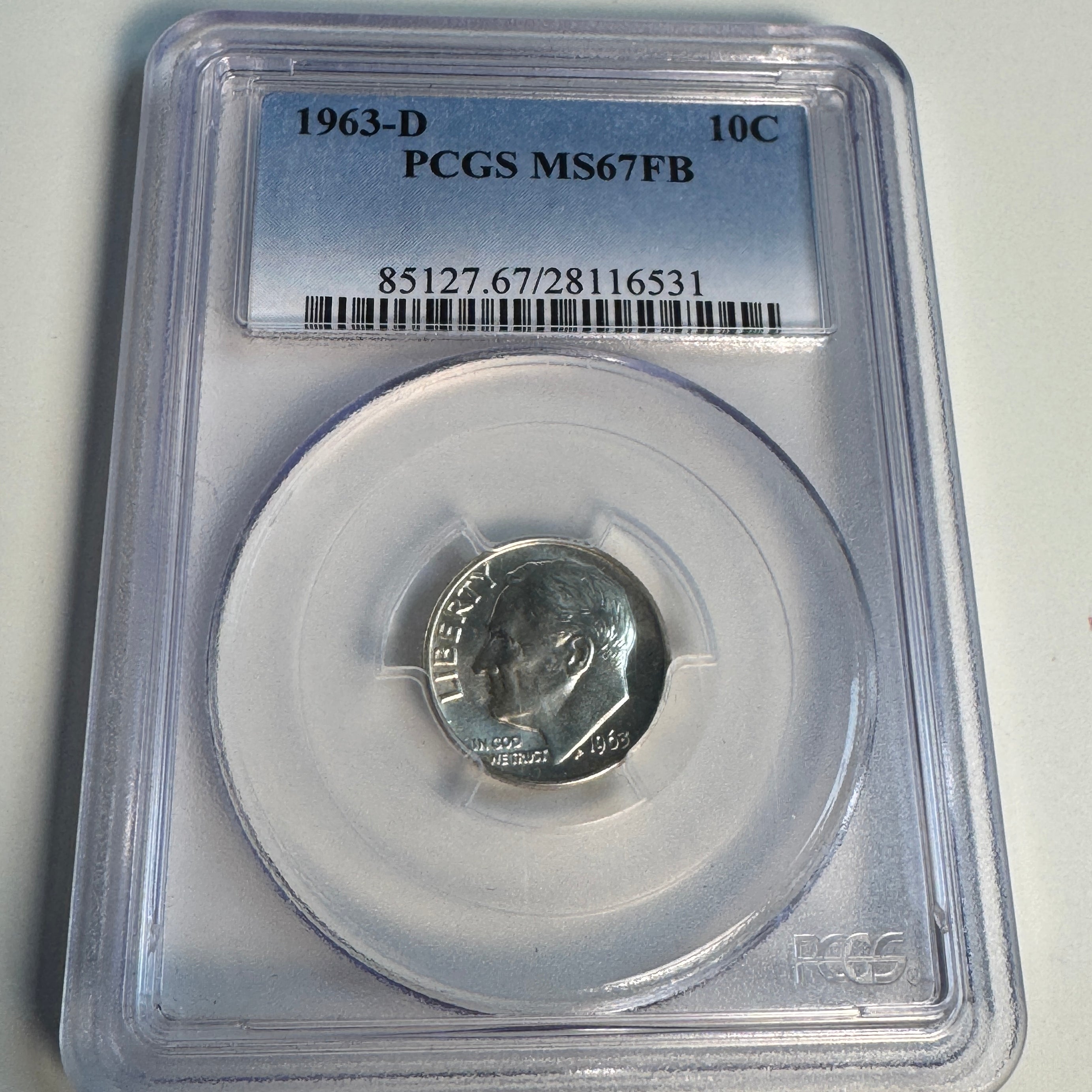1963-D Roosevelt Dime, PCGS MS-67 FB , Pop 19/5 !