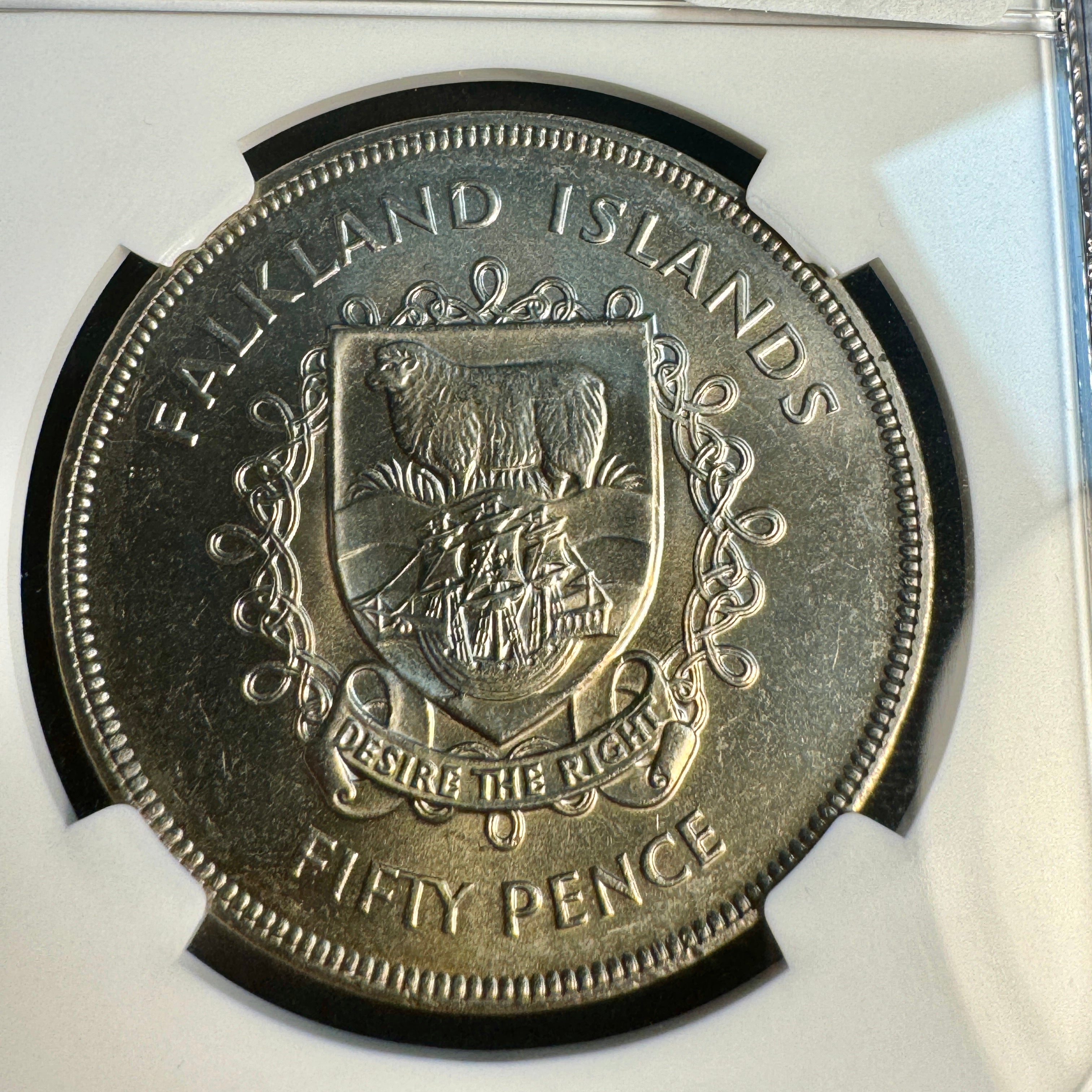 1977 Falkland Islands 50 Pence “Crown Size” QEII Silver Jubilee Year, NGC MS-66 Top Pop 1/0🏆🇫🇰