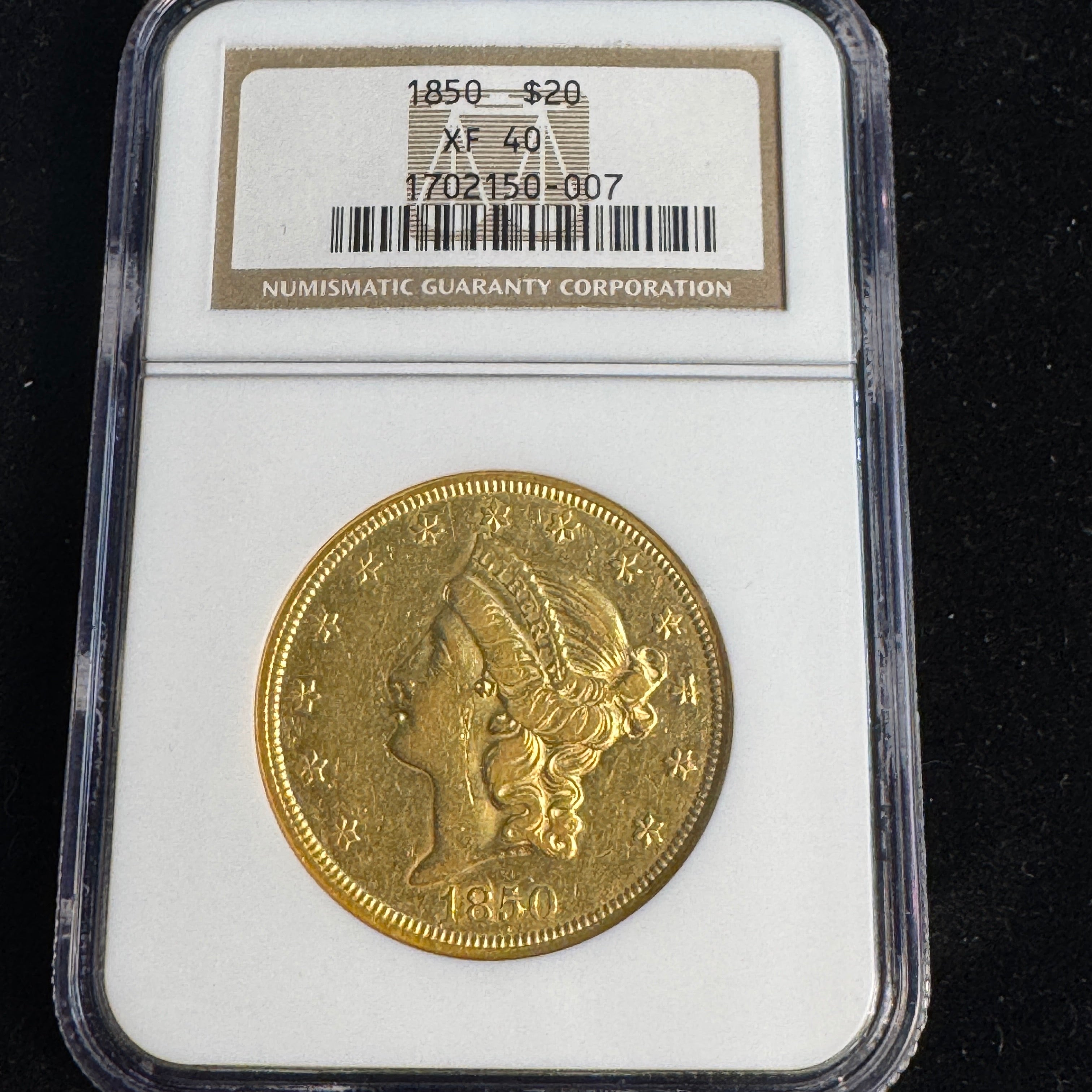1850 Liberty Head $20 US Gold, NGC XF-40