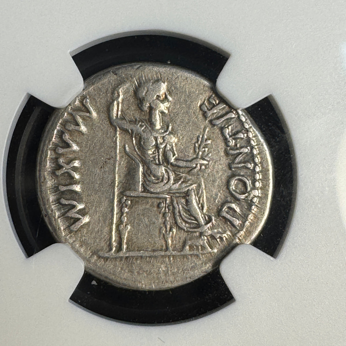 Tiberius “Tribute Penny” Roman Silver Denarius (14-37 AD), Livia as Pax, NGC Choice VF - 5/5 strike!
