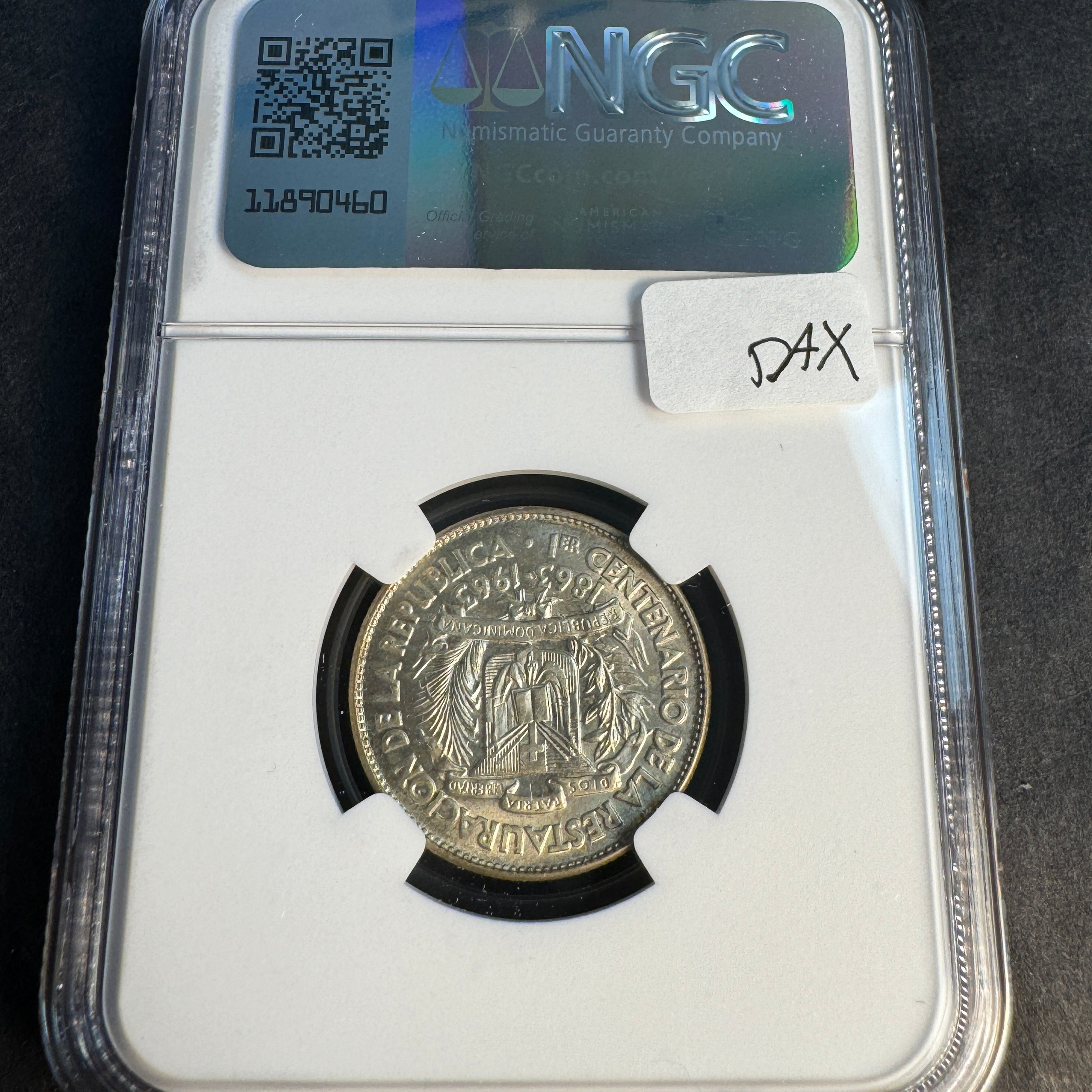 1963 Dominican Rep. 25 Centavos Silver, NGC MS-64 🇩🇴