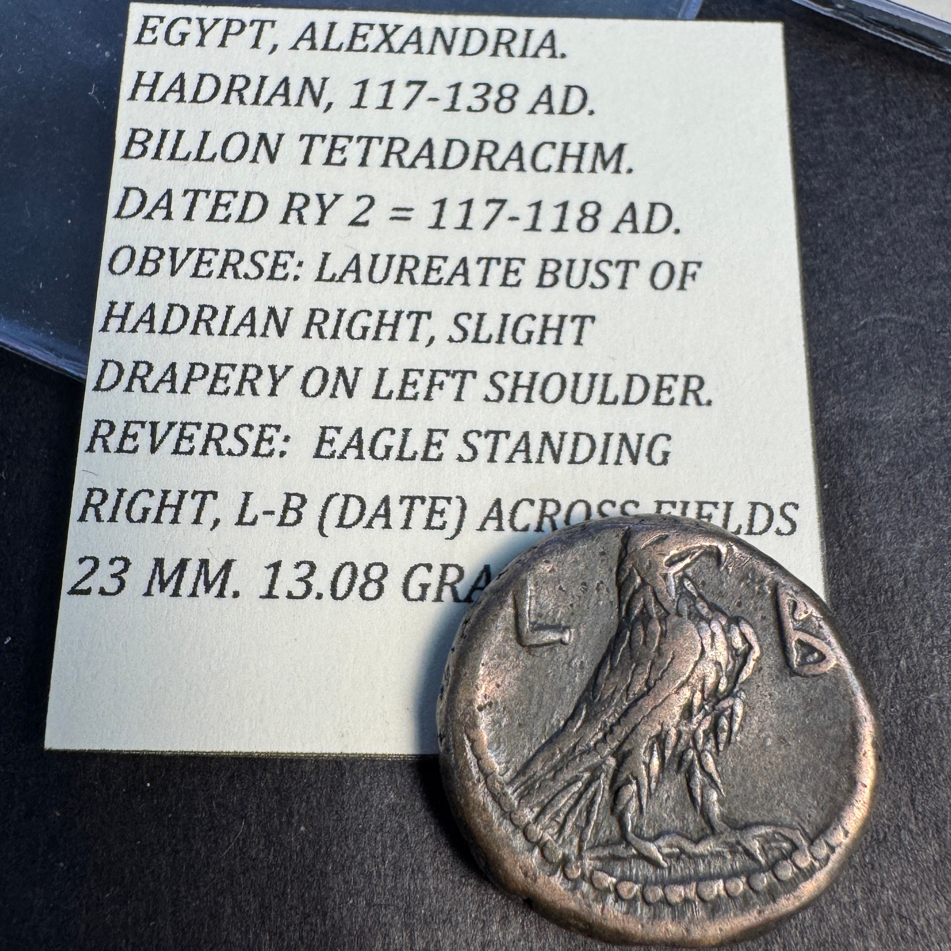 HADRIAN, Roman Egypt Tetradrachm, 117-118 AD Alexandria Mint, Rv: Eagle