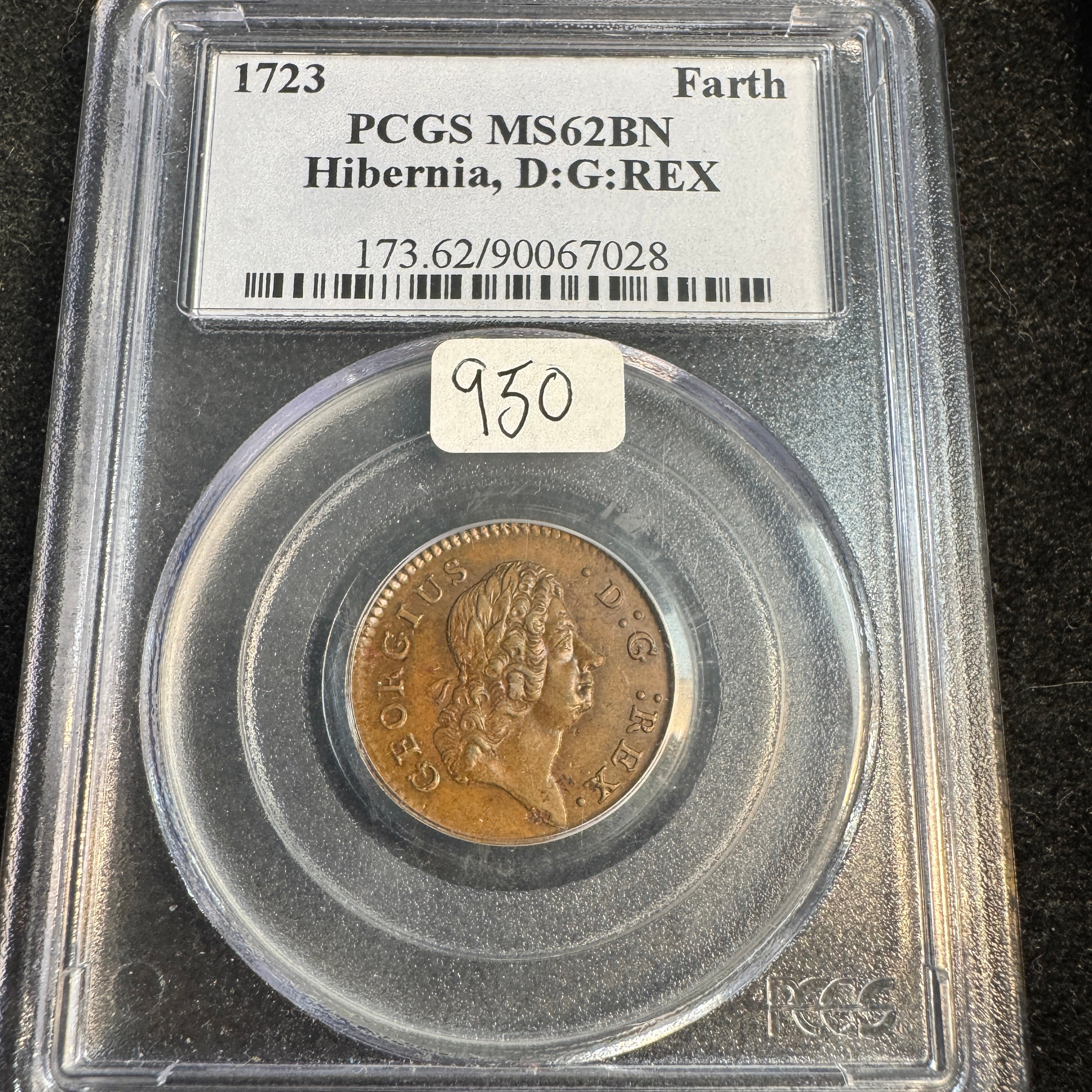 1723 Wood’s Hibernia Farthing, George I Ireland & N. America Colonial Copper, PCGS MS-62 BN
