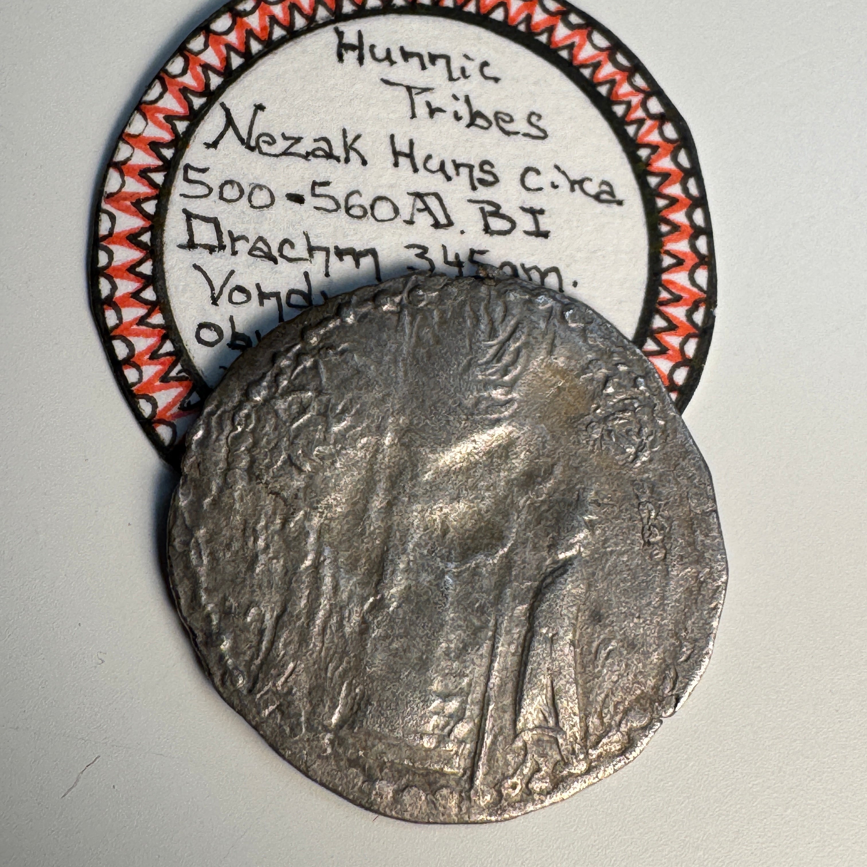Hunnic Tribes / Nezak Huns (500-506 AD) AR Drachm, King obverse fire alter reverse