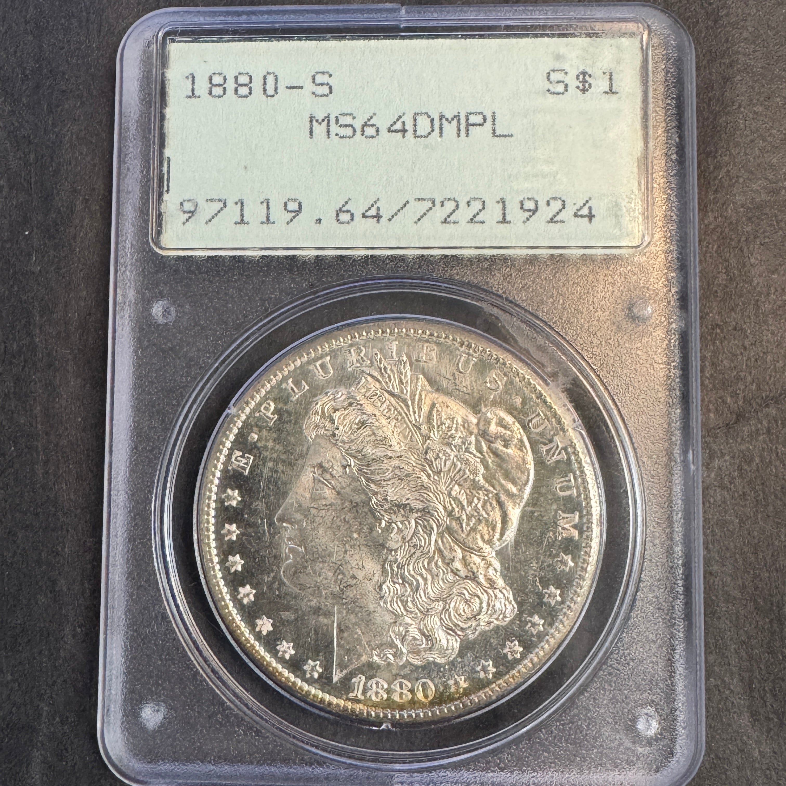 1880-S Morgan Silver Dollar, PCGS MS-64 DMPL, Rattler