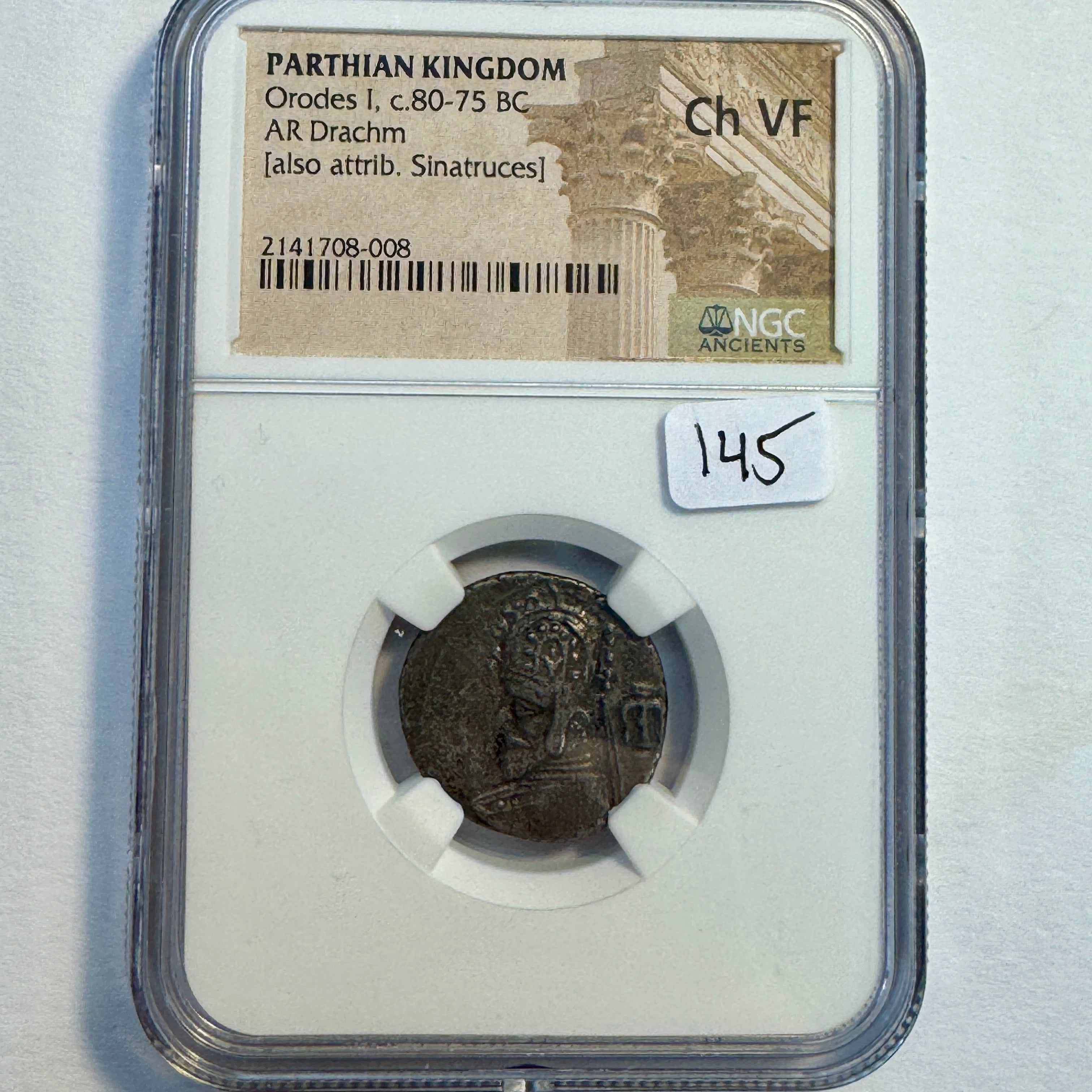 Parthian Empire Orodes I (c85-75 BC) AR Drachm, NGC Choice VF