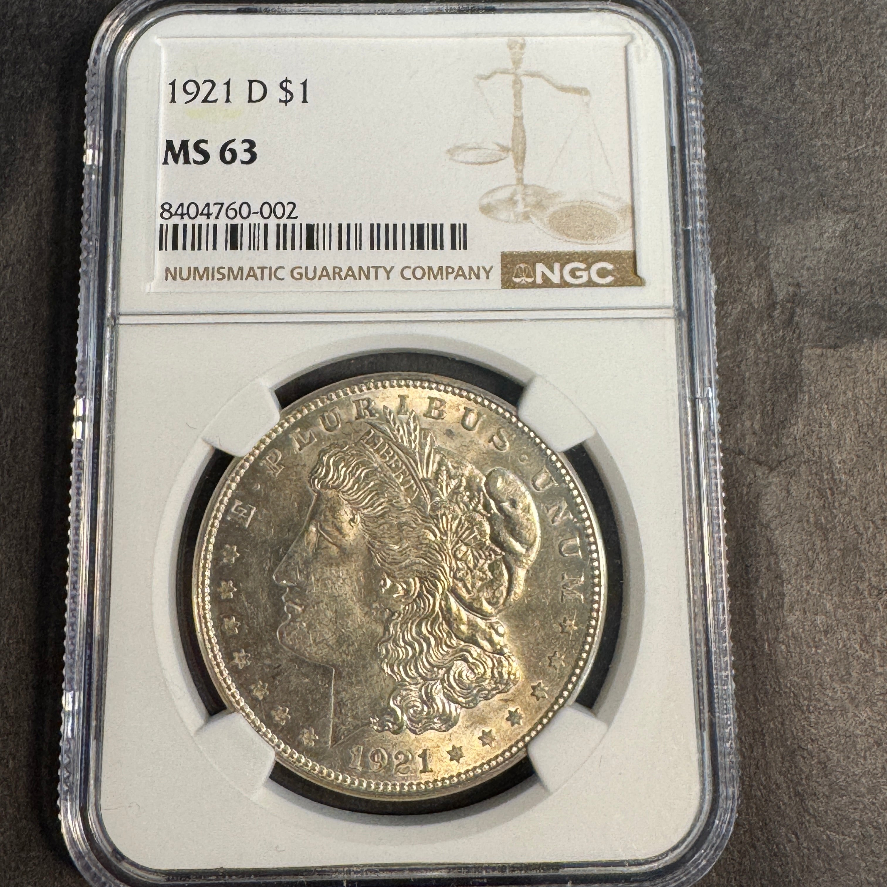 1921-D Morgan Silver Dollar, NGC MS-63