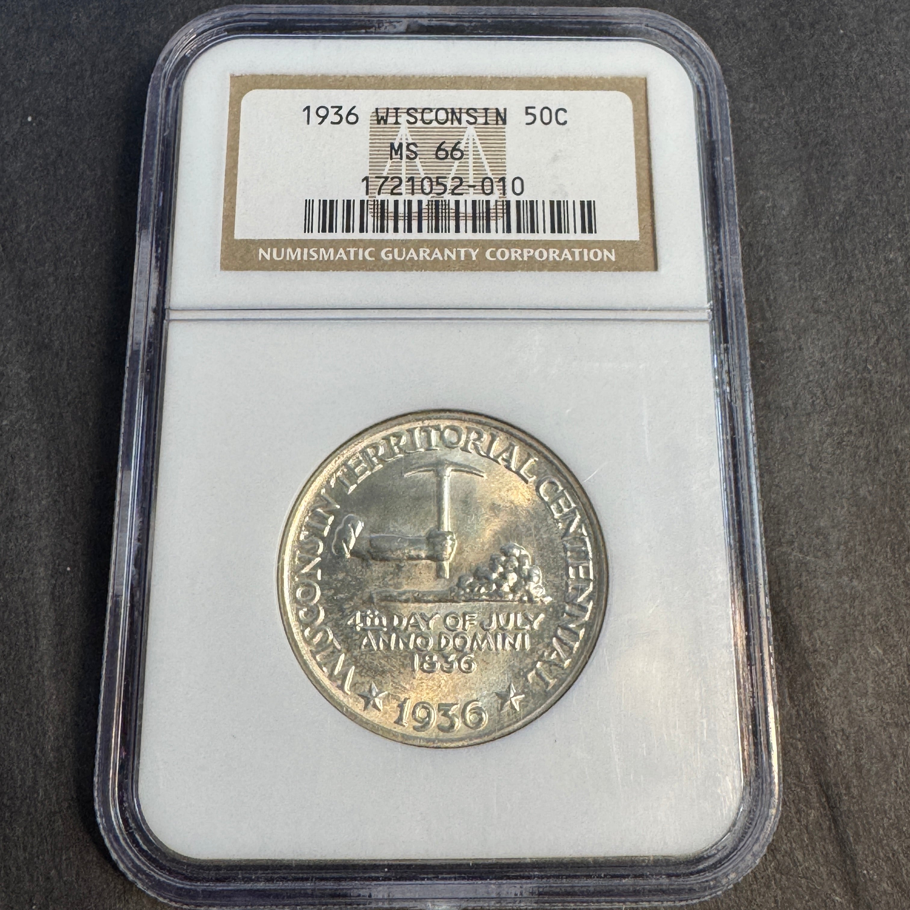 1936 Wisconsin Territorial Centenary Commemorative Half Dollar US 50c, NGC MS-66