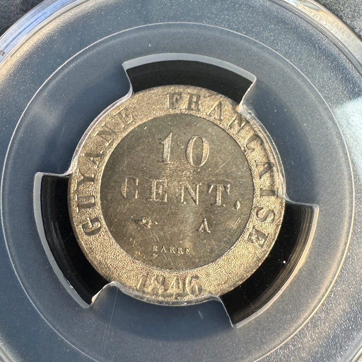 1846-A French Guiana 10 Centimes, Lec-32, PCGS MS-65