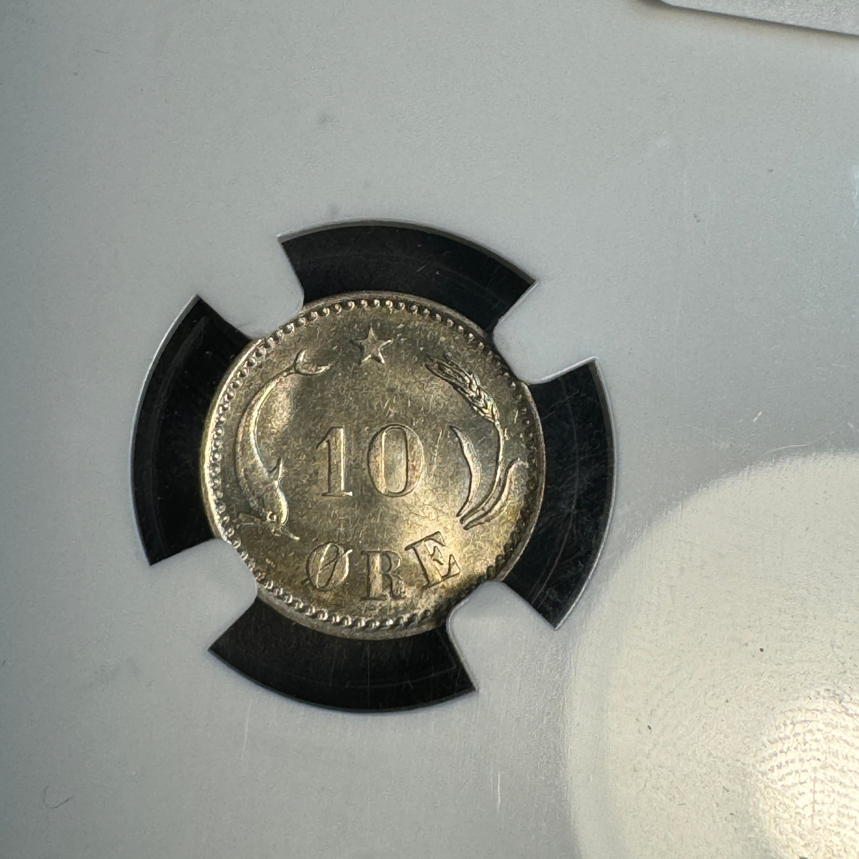 1891 CS Denmark 10 Ore silver, Christian IX, NGC MS-64 🇩🇰