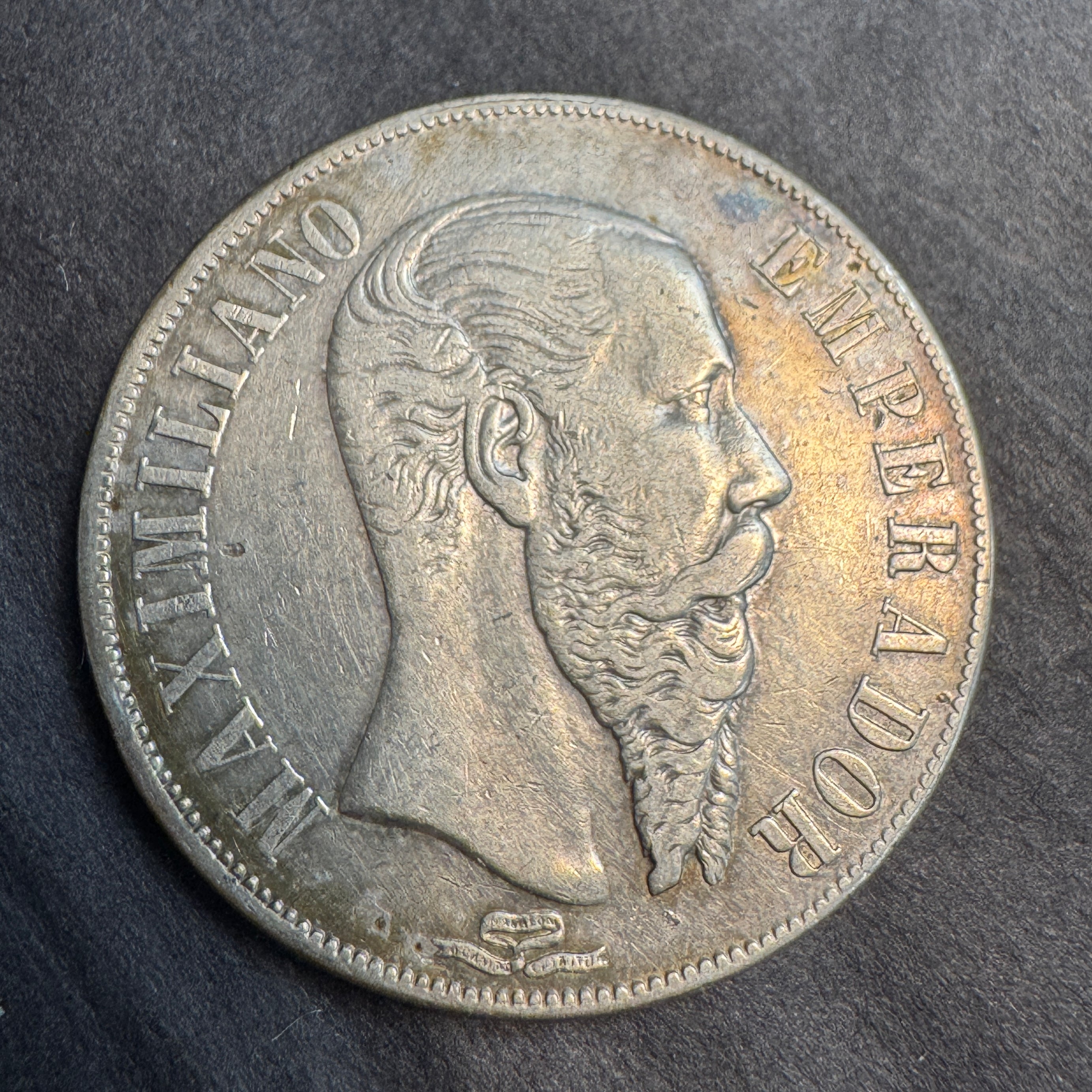 1866-Mo Empire of Maximillian Silver Peso, lightly toned XF/AU
