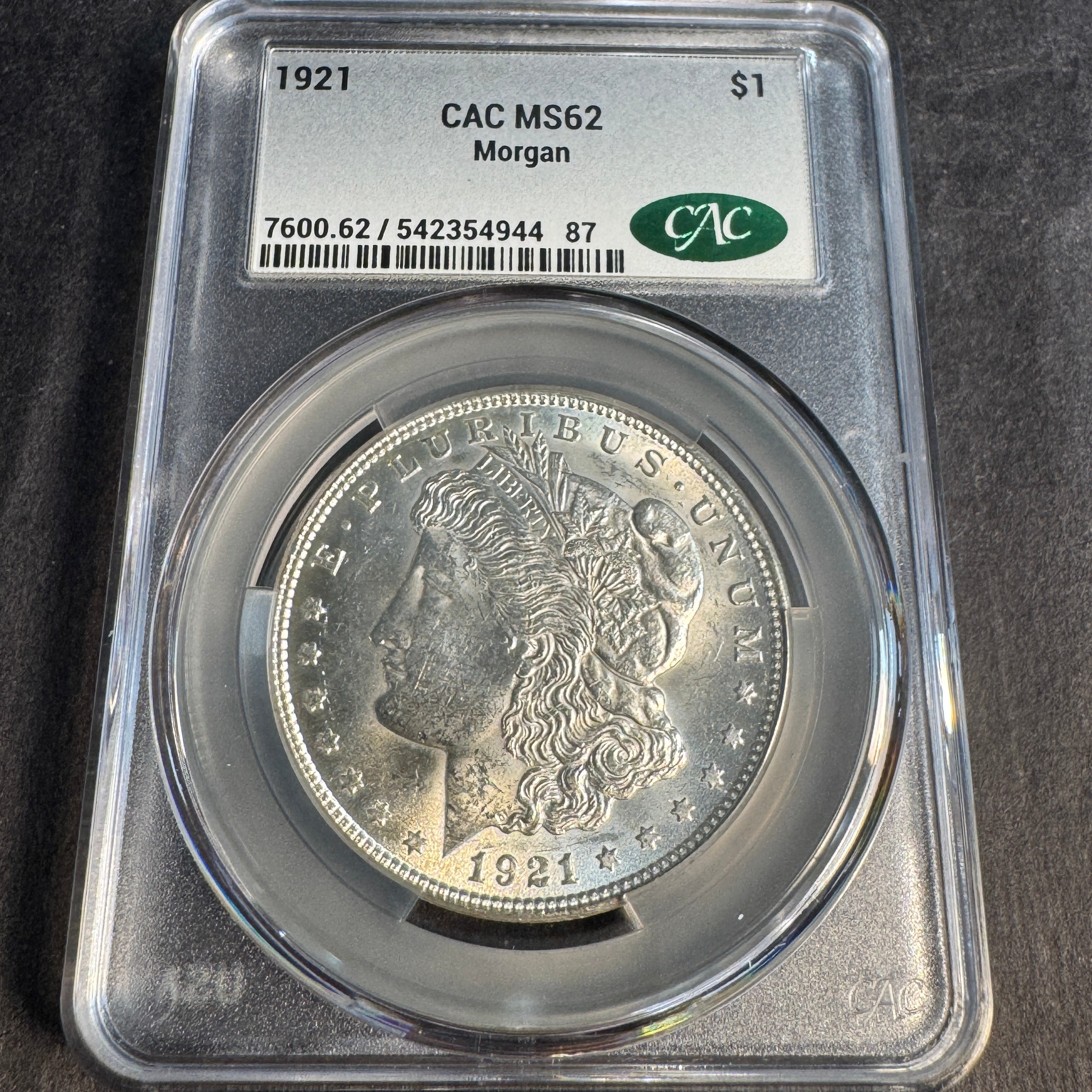 1921 (P) Morgan Silver Dollar, CAC MS-62